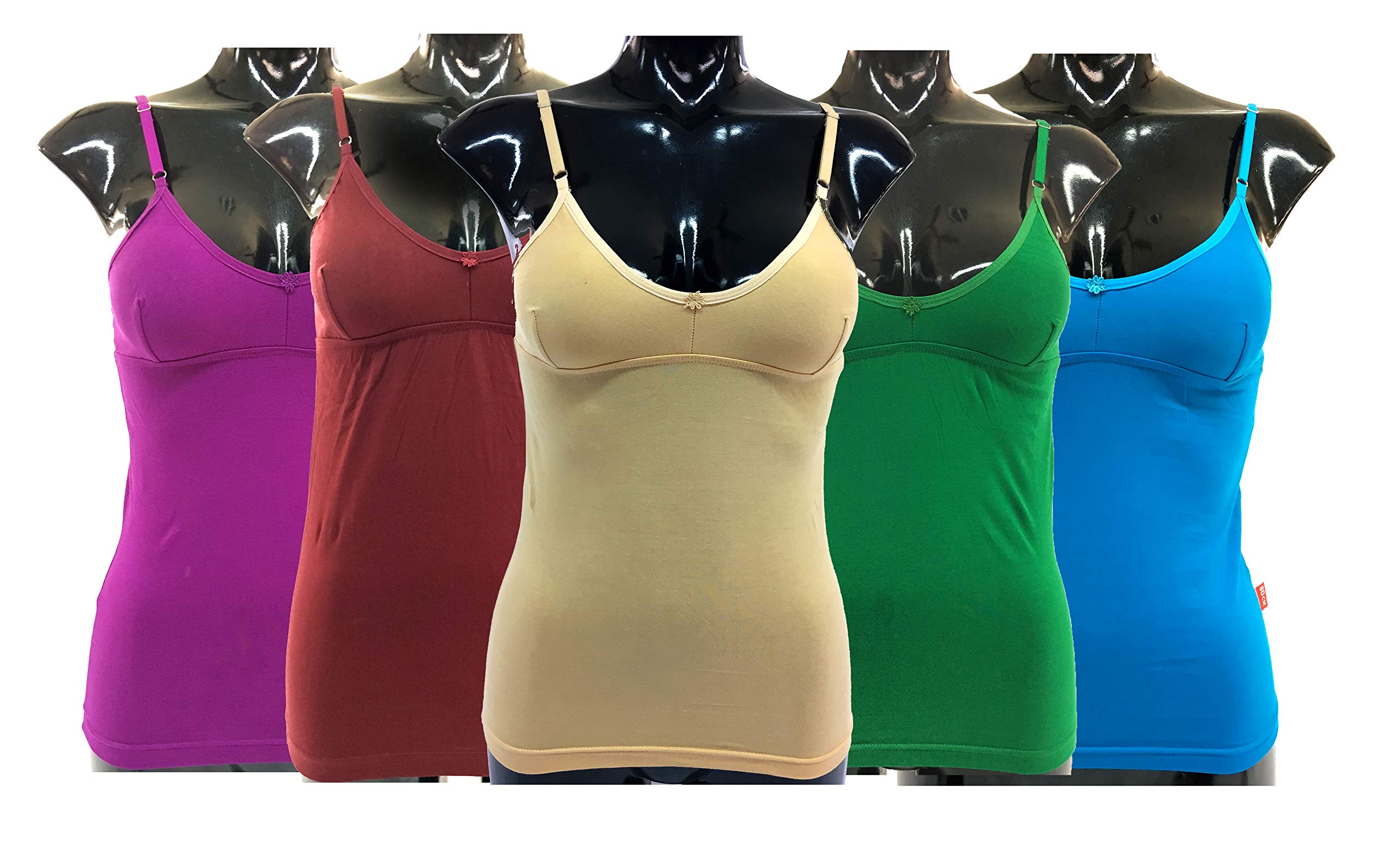 qd fashion Non Padded Cotton Bra Camisole for Women's/Ladies with Adjustable Strap Slip Spaghetti Top Innerwear(VOLITE,MARRON,BLUE,SANDEL,GREEN) Combo Piece of 5-picture-17