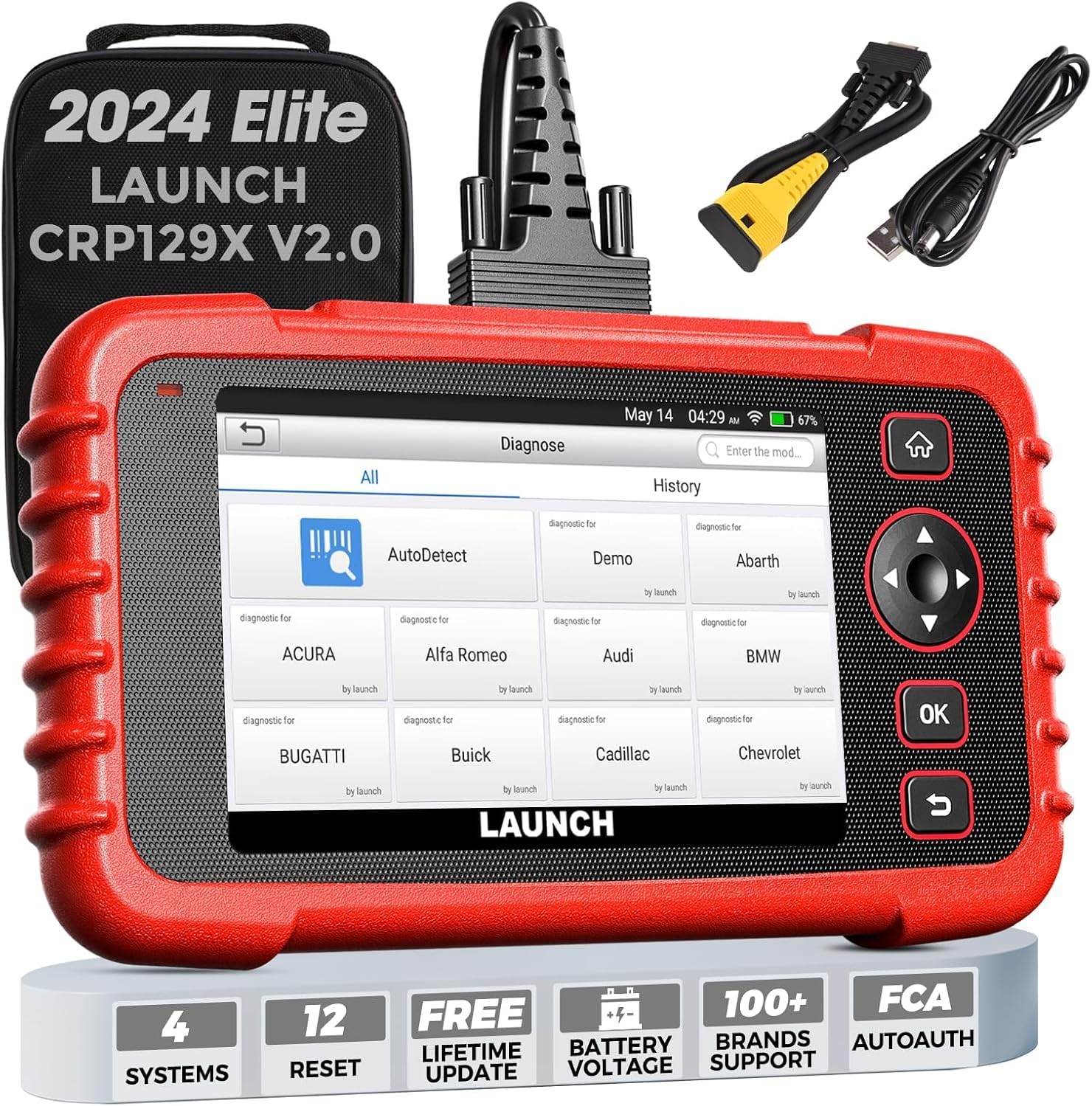 LAUNCH CRP129X V2.0 Elite OBD2 Scanner, 2024 Lifetime Free Online Update Scan Tool, 12 Reset, InjectorCoding, ABS/SRS/TCM/Engine System Diagnostic Scanner, Auto Vin,Car Scanner Diagnostic for all cars LAUNCH CRP129X V2.0 Elite OBD2 Scanner, 2024 Lifetime Free Online Update Scan Tool, 12 Reset, InjectorCoding, ABS/SRS/TCM/Engine System Diagnostic Scanner, Auto Vin,Car Scanner Diagnostic for all cars