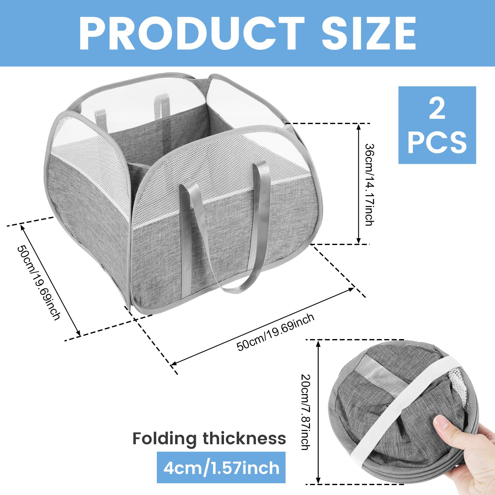 HSHGZSR 2Pcs Pop Up Laundry Basket, Collapsible Laundry Baskets, Foldable Laundry Basket, 90L Mesh Laundry Hamper, Dirty Clothes Basket, Clothes Hamper with Handles for Home Camping Dorm Traveling