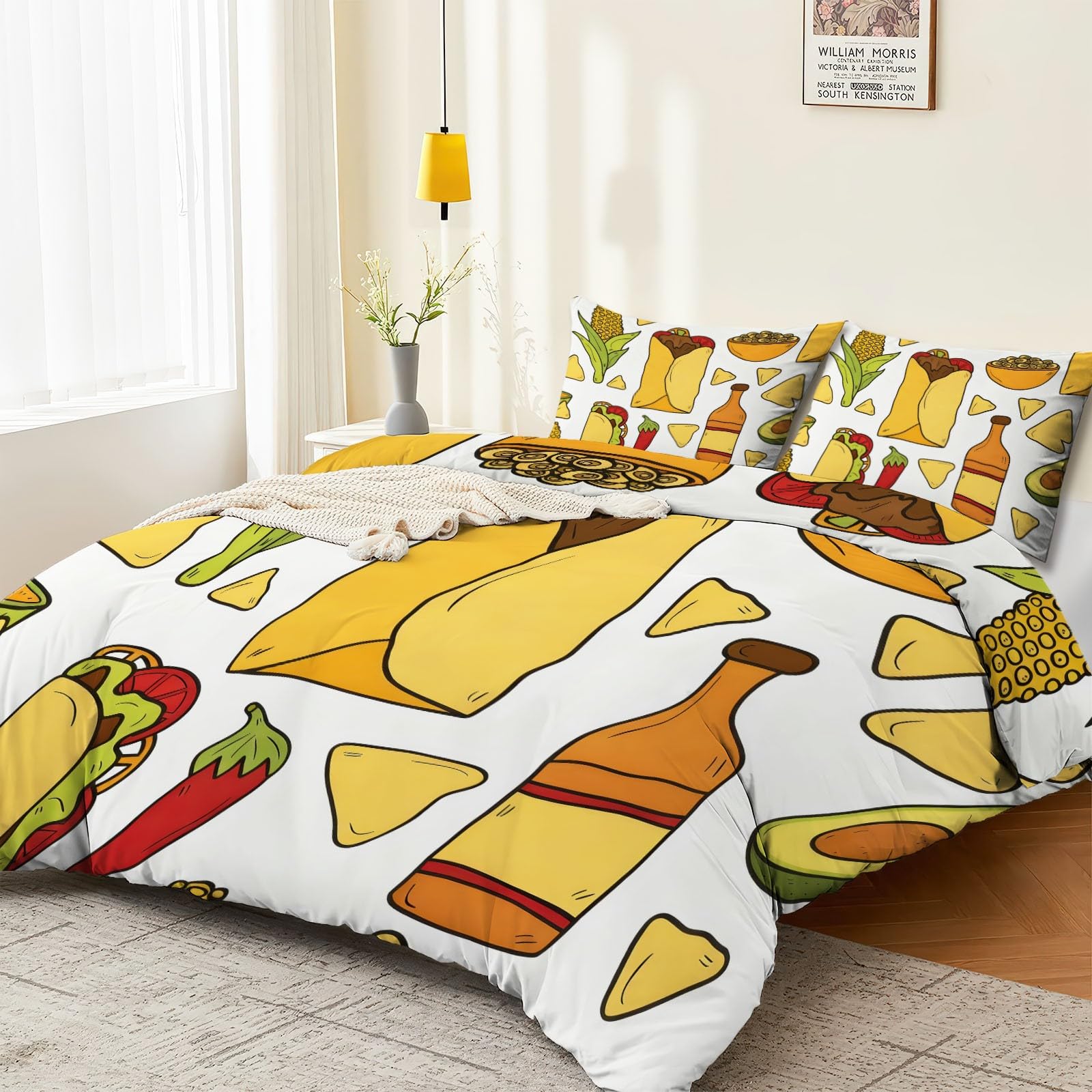 Poszwa na kołdrę 140 x 200 cm (2 poszewki 65 x 65), prosty wzór burrito, miękka szczotkowana mikrofibra z metalowym zamkiem błyskawicznym i 4 klipsami do pokoju młodzieżowego, biało-żółta