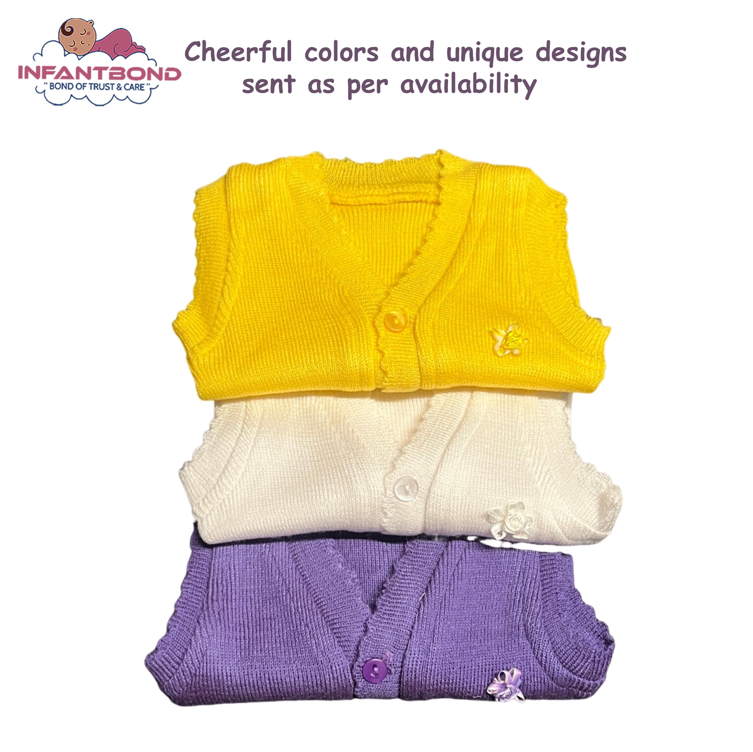 Infantbond New Born Baby Winter Sleeveless Sweater | Inner wear Sweater | Cut sleeves sweater for Baby | Cut sweater (0-2 M) (Pack of 3) (Note: Colours & Designs May Vary) - Image 4 thumbnail
