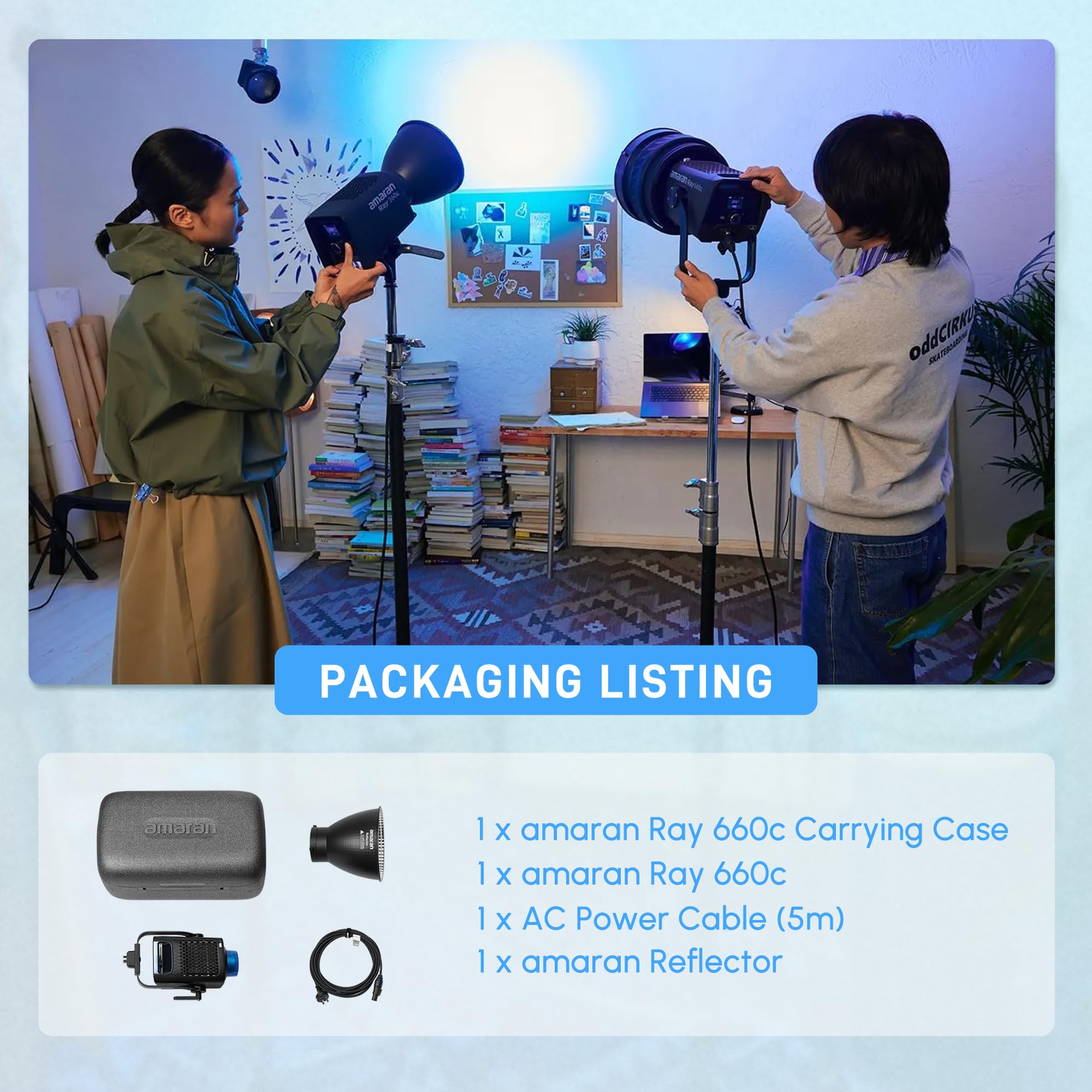 Amaran Ray 660c Luz de vídeo LED COB en Color Completo Montura Bowens Resistencia a Intemperie IP54 Control vía aplicación NFC DMX vía USB-C CRI 95 TLCI 95 (660, Watts)