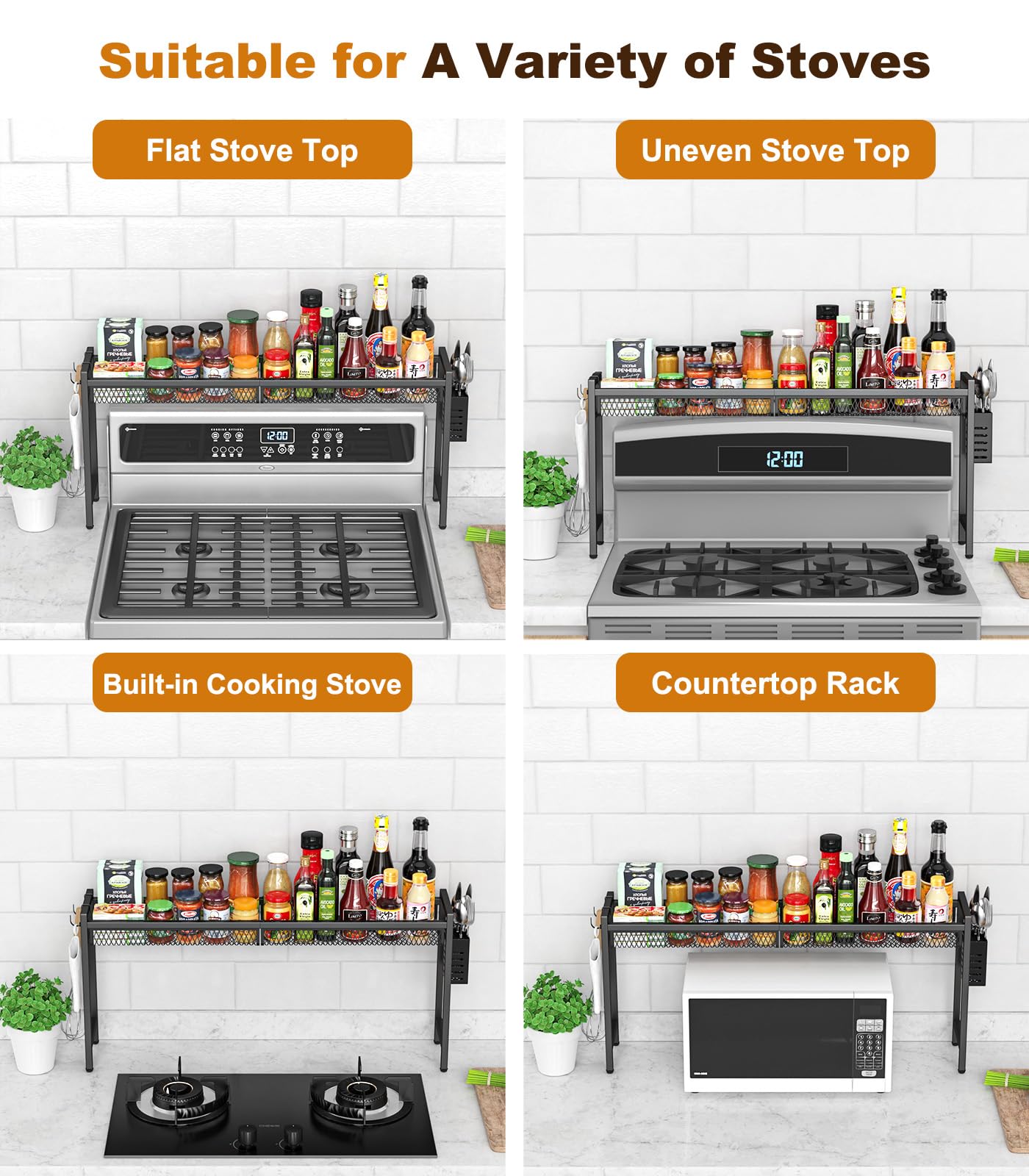 Stove Top Shelf - 5 Level Adjustable, Black -4 Stove Top Shelf - 5 Level Adjustable, Black -4