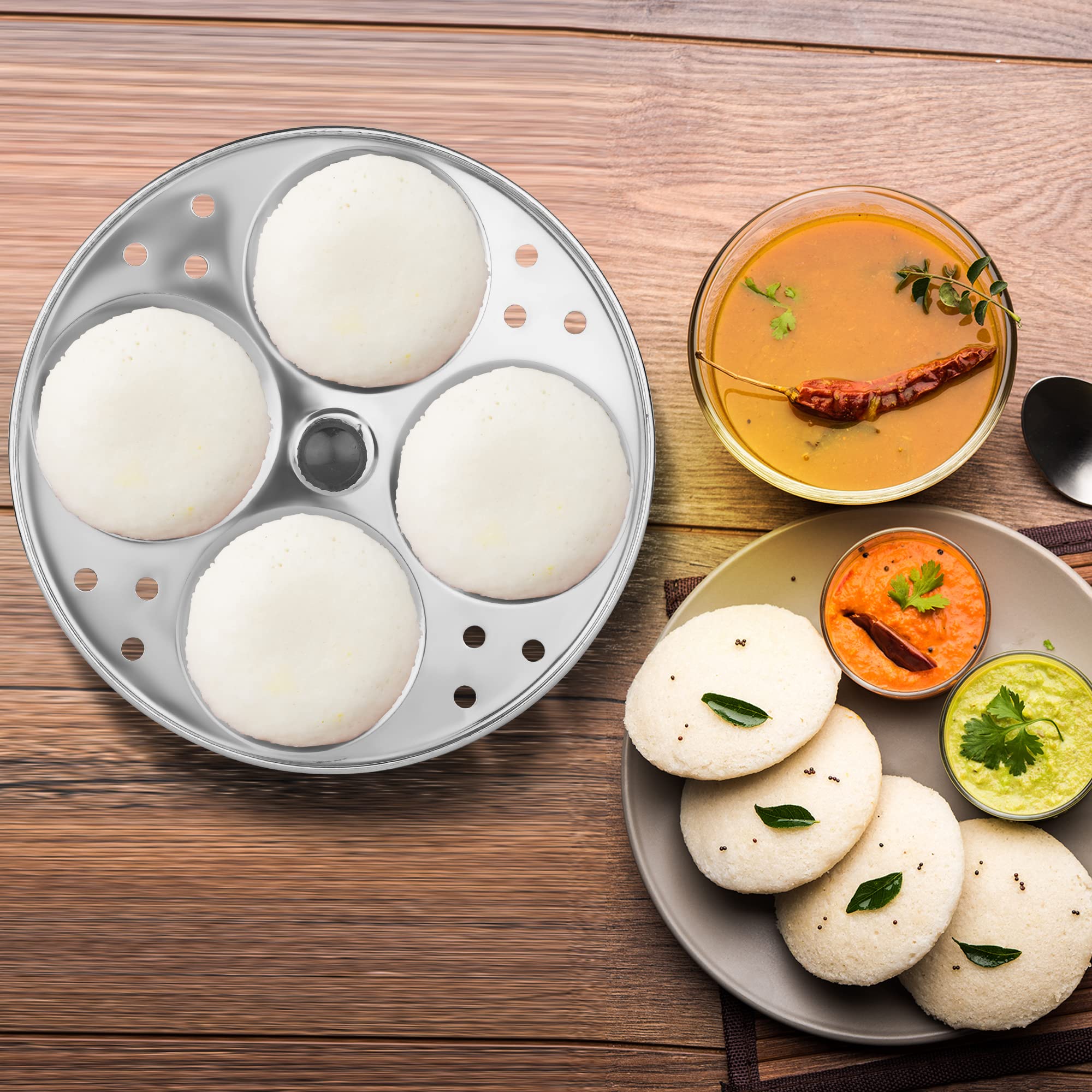 KSJONE Idli Stand in acciaio inox | 4 piastre Idli | Idli Preparazione | Idli Stand di qualità superiore | Idli Maker dell'India meridionale | 16 Idlis (rotondi)