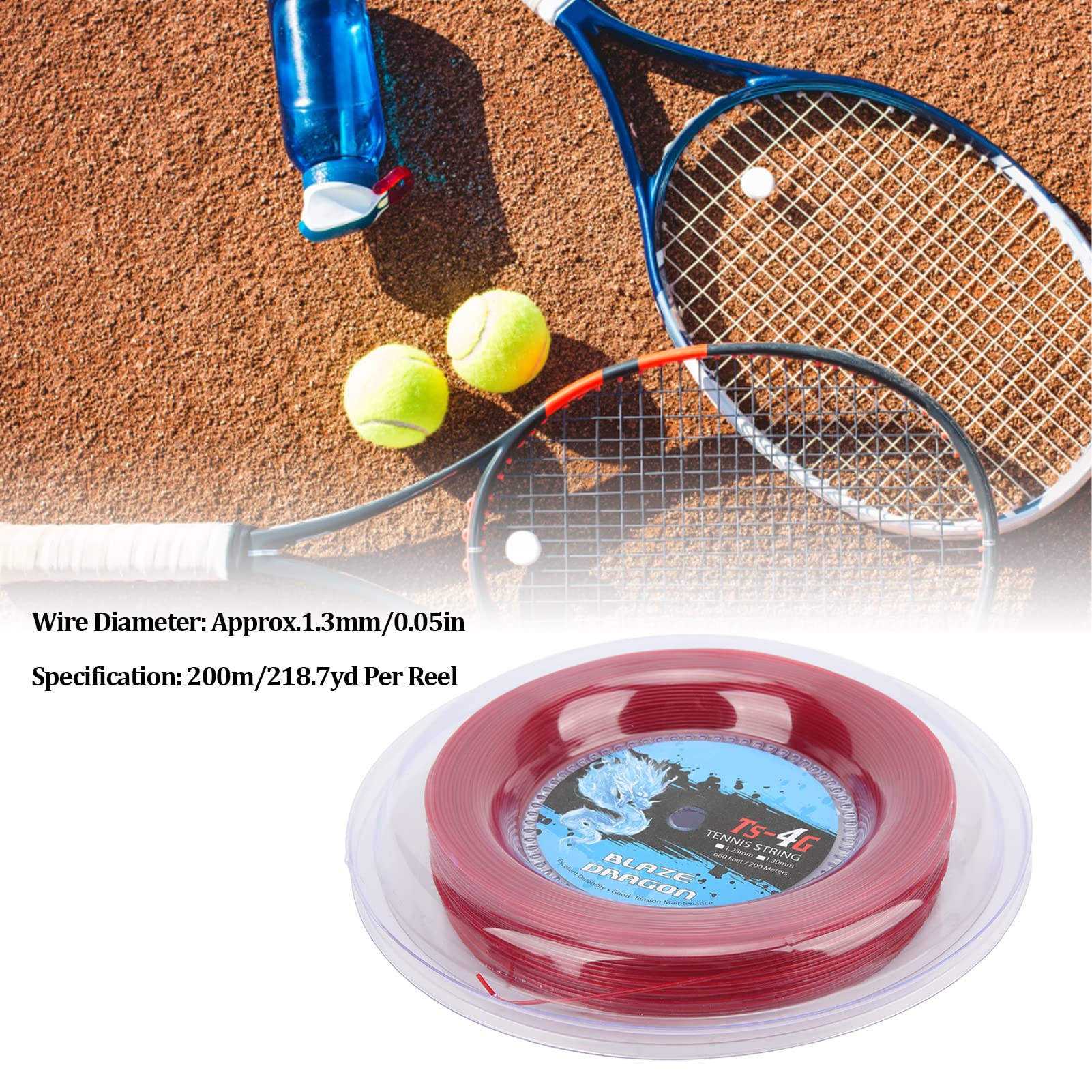Leapiture 1.3mm 200m Tennis Racket String Racquet String Reel Professional Racquet Accessories for Amateur Daily Training Practice Red