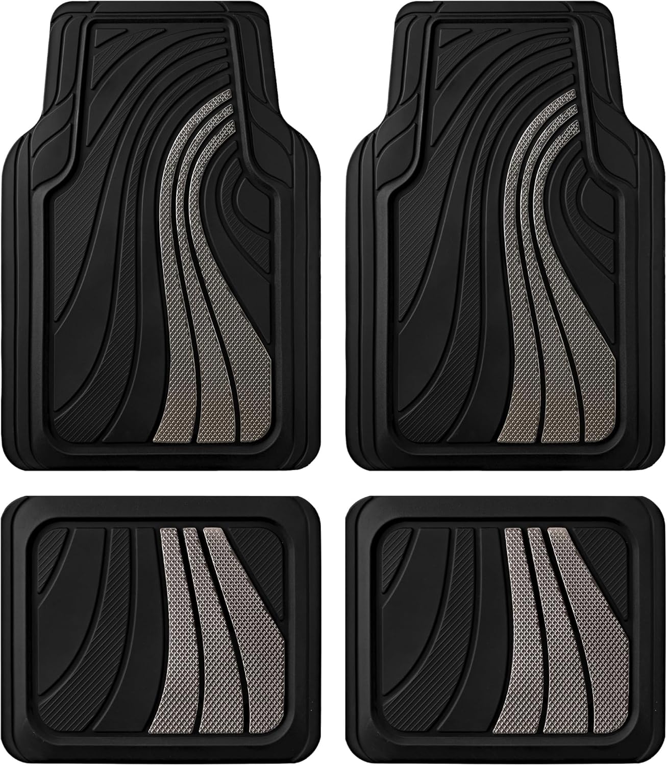 Road Comforts Car Floor Mats Full Set – Front & Rear Car Floor Mats with Aluminum Design, Anti-Slip Backing, All-Weather Protection, Trim-to-Fit Car Mats for Most Sedans, SUVs & Vans - Light Grey Light Gray