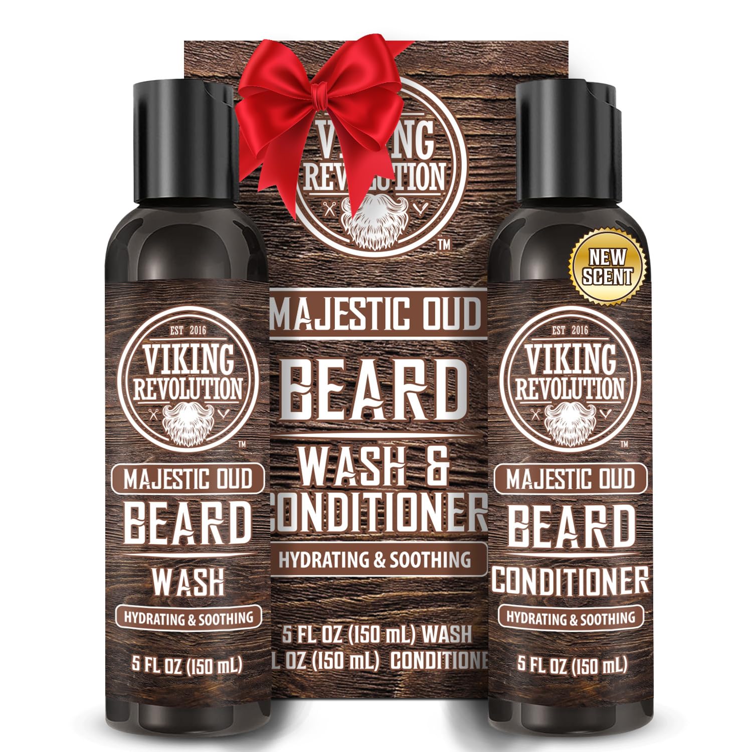 Viking Revolution - Beard Shampoo & Conditioner Set - Softens, Smooths & Strengthens Beard Growth - Beard Shampoo for Men - Majestic Oud - Gifts for Men - 2 x 150 ml