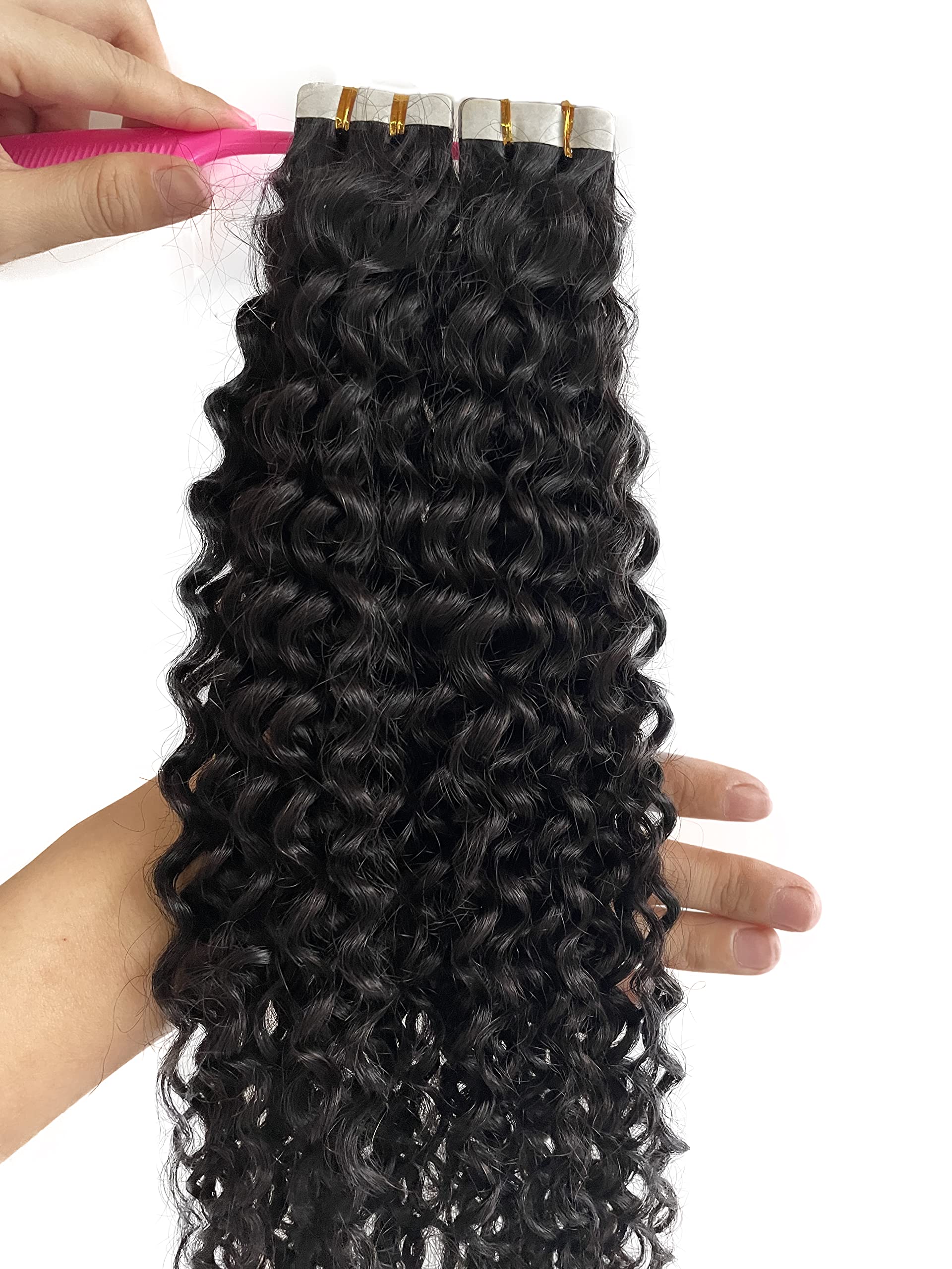 Amazon.com : Remy Hair Extensions 22Inch Real Curly PU Tape  display picture 2