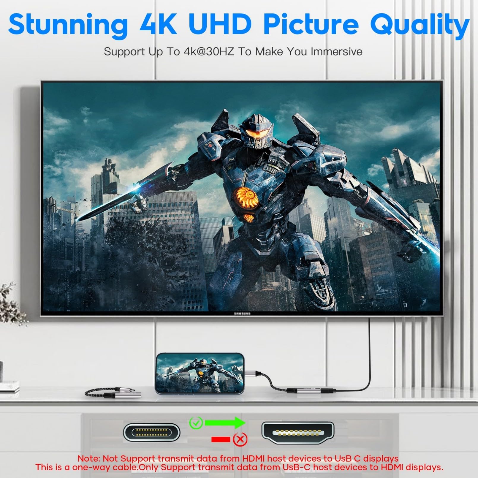 Adattatore HDMI USB C,Adattatore USB C HDMI 4K Thunderbolt 3/4 Compatibile con iPhone 16Pro/16Pro Max/16/15,MacBook Pro/Air,iPad Pro/Air,Pixelbook,Samsung Galaxy S/Note,Dell XPS 15/13,Surface Pro