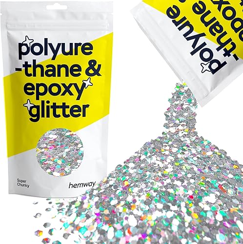 Hemway Purpurina de poliuretano y resina epoxi, 3.5 onzas, aditivo metálico de escamas de cristal para pisos, joyas, vasos, pigmento de vidrio,