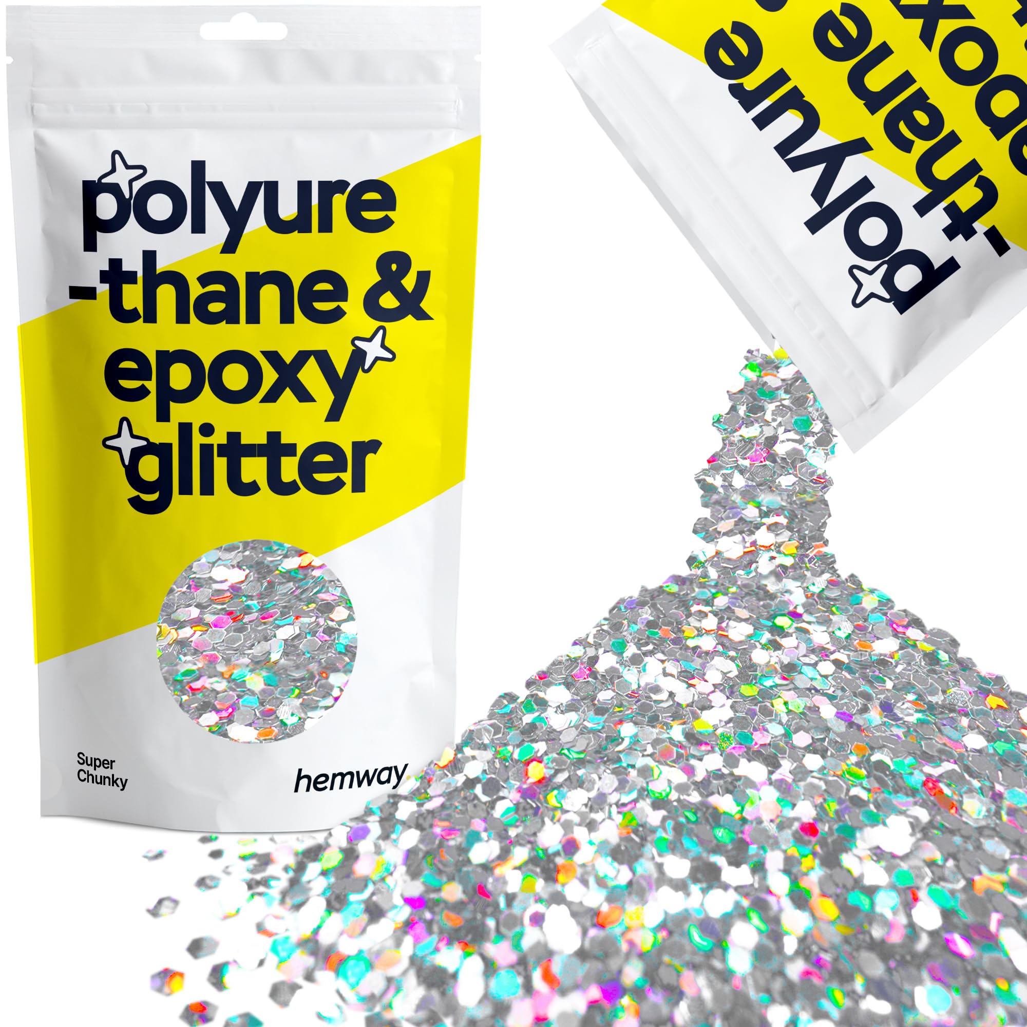 Hemway Resin Glitter Silver Holographic 100g Super Chunky
