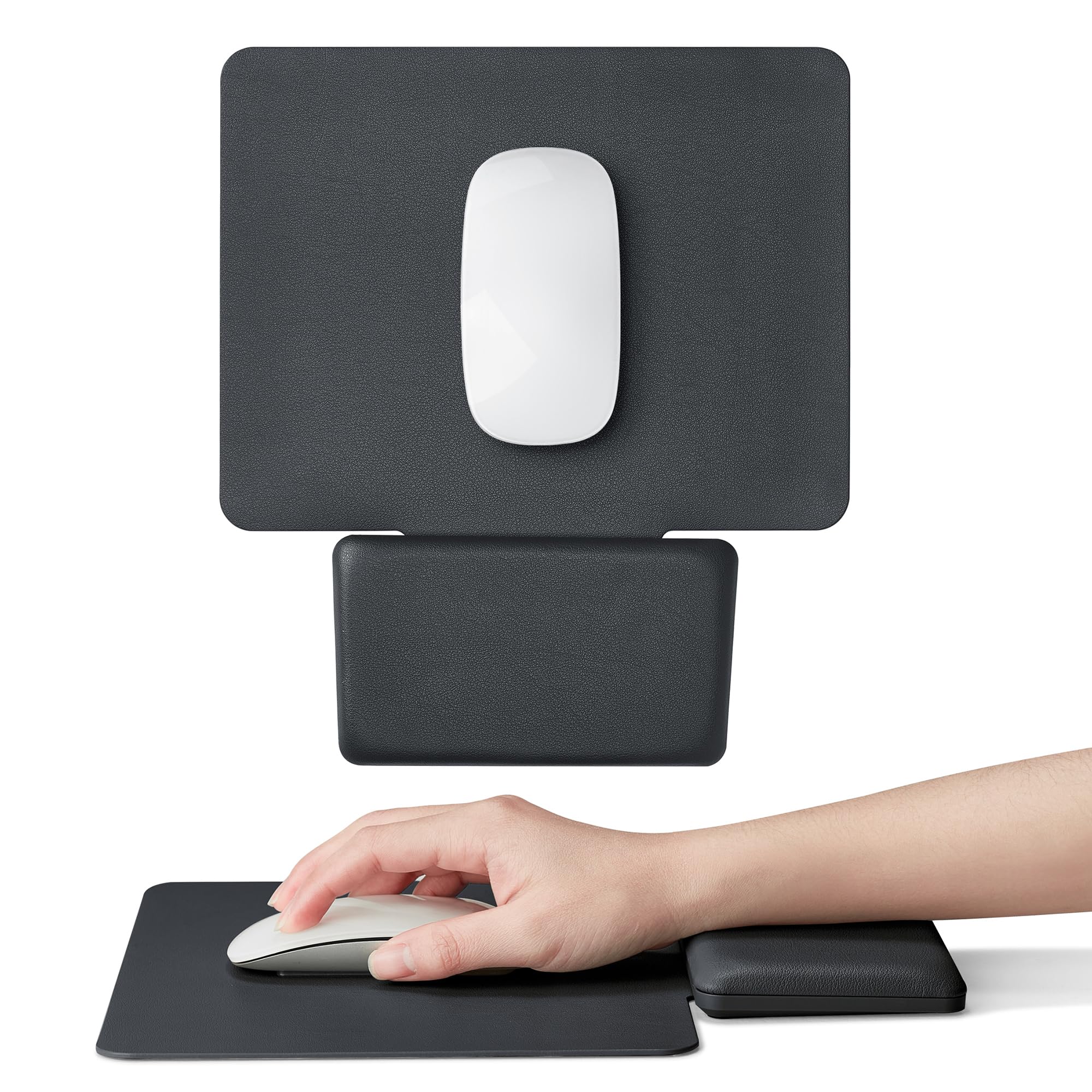 Tappetino per mouse in sughero naturale con poggiapolsi, ergonomico in pelle vegana, antiscivolo, confortevole, per ufficio e gioco, grigio scuro