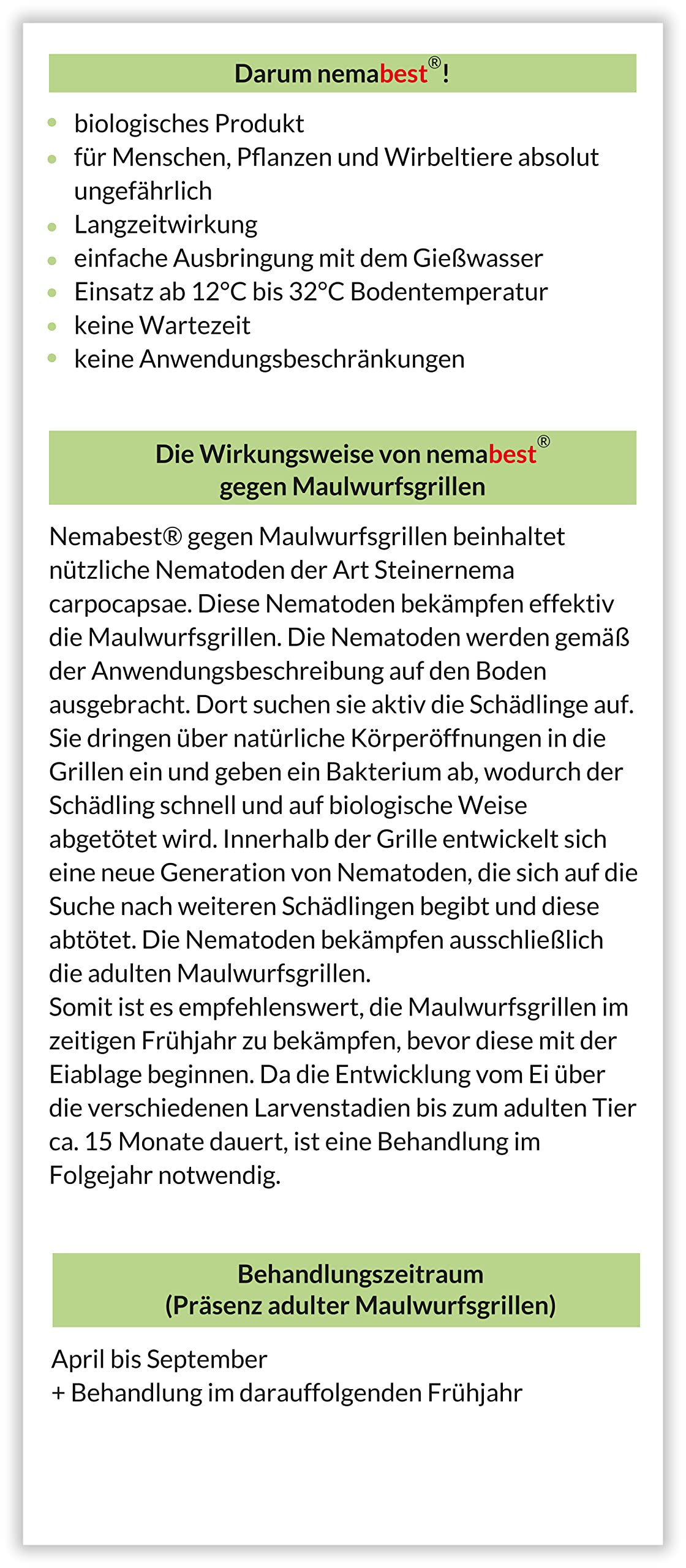 nemabest® SC Nematoden für 100m² (50 Mio.) gegen Maulwurfsgrillen/Werren im Rasen, Gemüse, Kartoffeln oder Kräutern