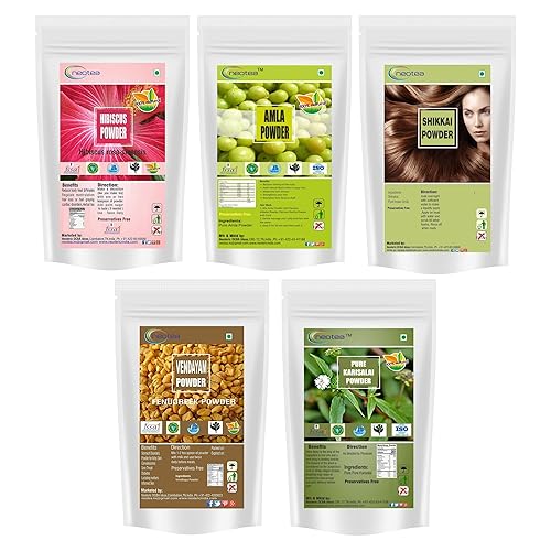 Neotea Hibiscus Amla Bhringraj Shikakai Semilla de fenogreco en polvo cada paquete combinado de 3.53 oz