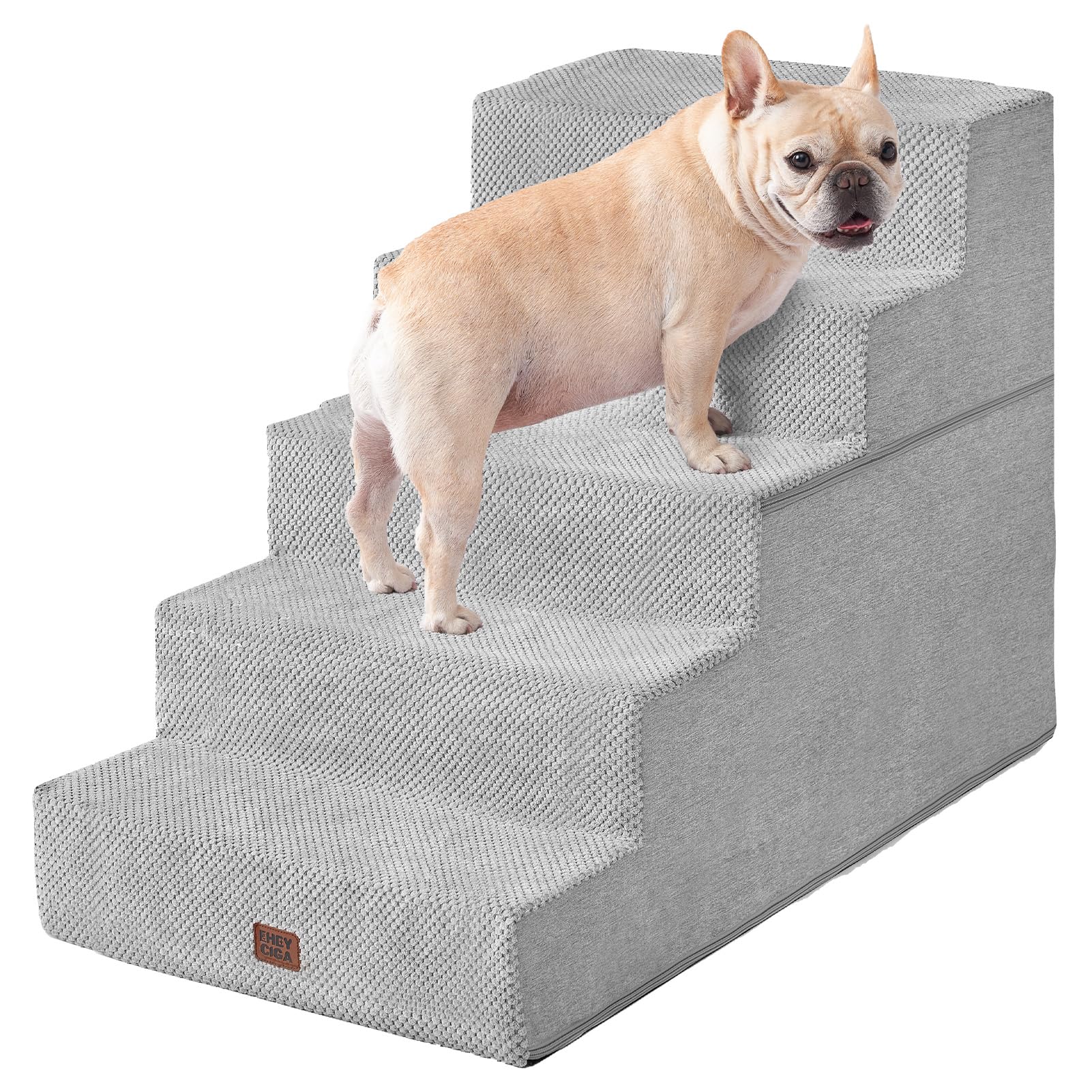 EHEYCIGA Dog Stairs for High Bed 25" H, Extra Wide Dog 5-Step, Light Grey | Pet Steps for Small Dogs and Cats for Bed, Non-Slip Balanced Pet Ramp Indoor