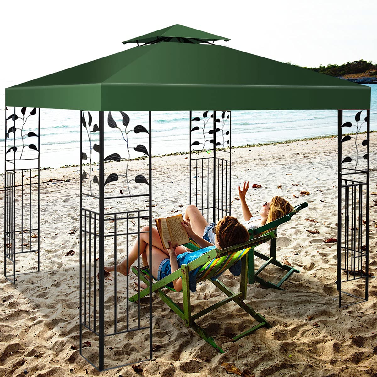 RELAX4LIFE Telo di Ricambio per Gazebo, Baldacchino a Doppio Strato con Camino Airvent, Tessuto Impermeabile, Telo Quadrato 3 x 3 m per Gazebo e Pergola Esterna (Verde)