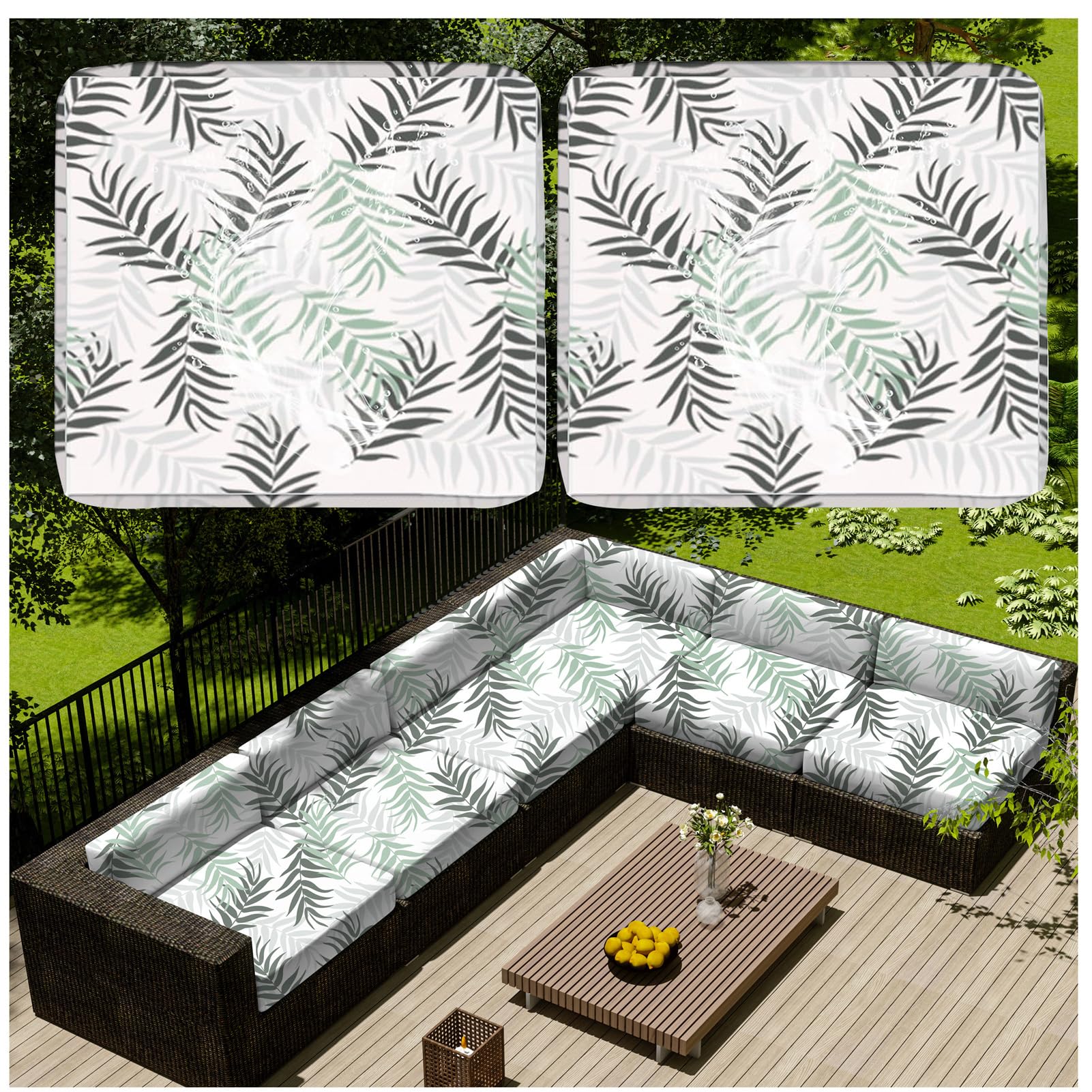 1/2/4 Pcs Patio Cushion Covers Waterproof – Outdoor Rattan Furniture Cushion Replacement Slipcovers with Zipper for L-Shaped Garden Sofa or Corner Couch (Flower 5,60x60cm 2 pcs) — image 1