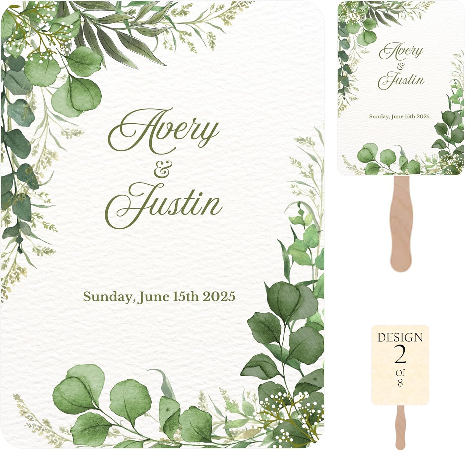 25 Personalized Wedding Fans Custom Printed With Your Names And Date. 8 Beautiful Hand Fan Designs & Multiple Quantity Options