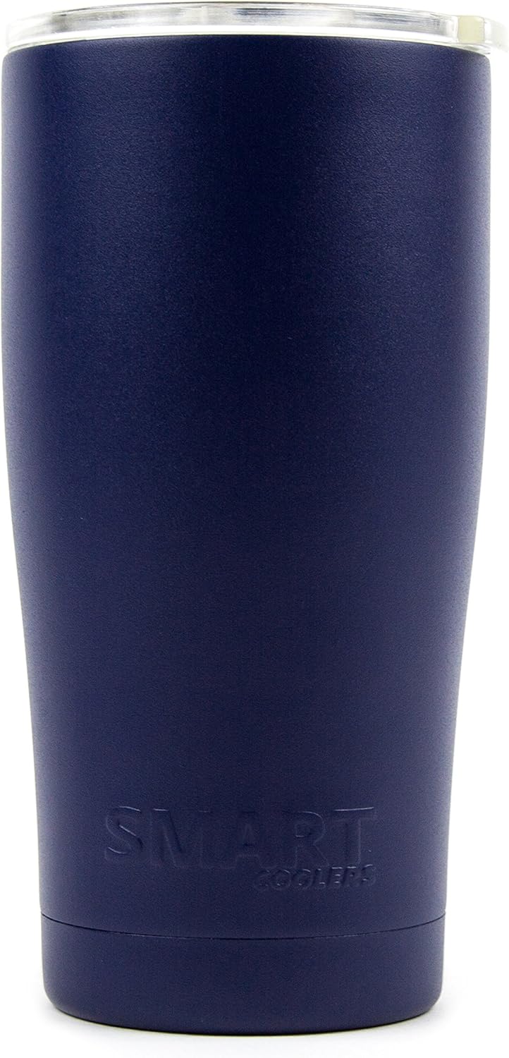 Smart Cooler 20 Oz. Sweat Free Ultra-Tough Double Wall Stainless Steel Tumbler Cup with Leak-proof Heavy Duty Tumbler Lids (Slide Lid & Flip Lid), Straw, & Cleaning Brush - Navy Blue