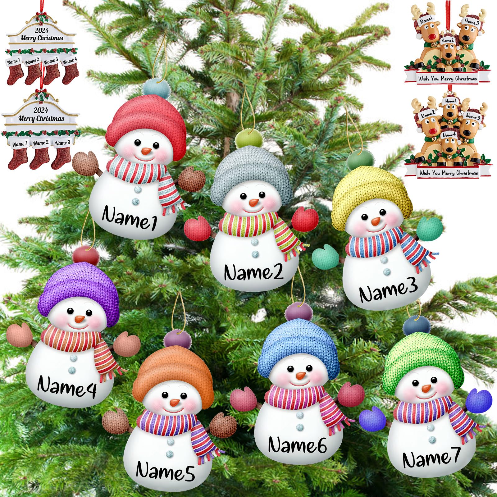 Personalized Christmas Ornaments,7pcs Custom Snowman Ornaments with Name Customized Family Ornament Xmas Tree Hanging Decoration Gift - 3.15