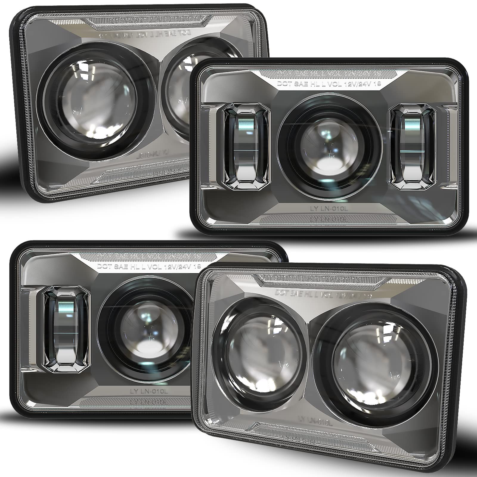 AUDEXEN 4x6 Inch LED Headlights 60W [DOT Approved] Compatible with Kenworth T800 T600 Peterbilt 379 Feightliner H4656 H4666 H6545 H4651 H4652, 4PCS, Chrome