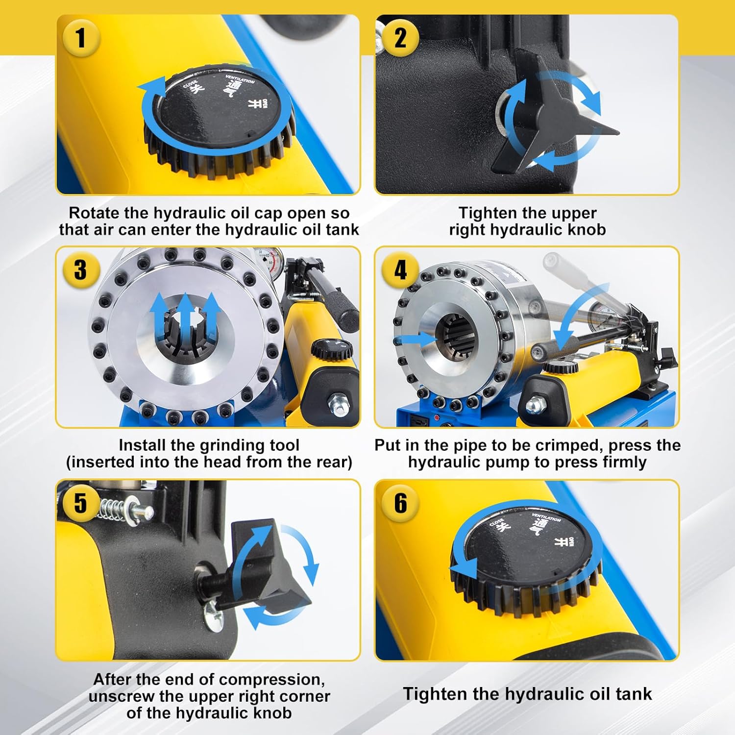 Hydraulic Hose Crimper 10-38 mm Swaging Range Crimps Single and Double Braided Hose Assemblies with 8 Sets of Dies