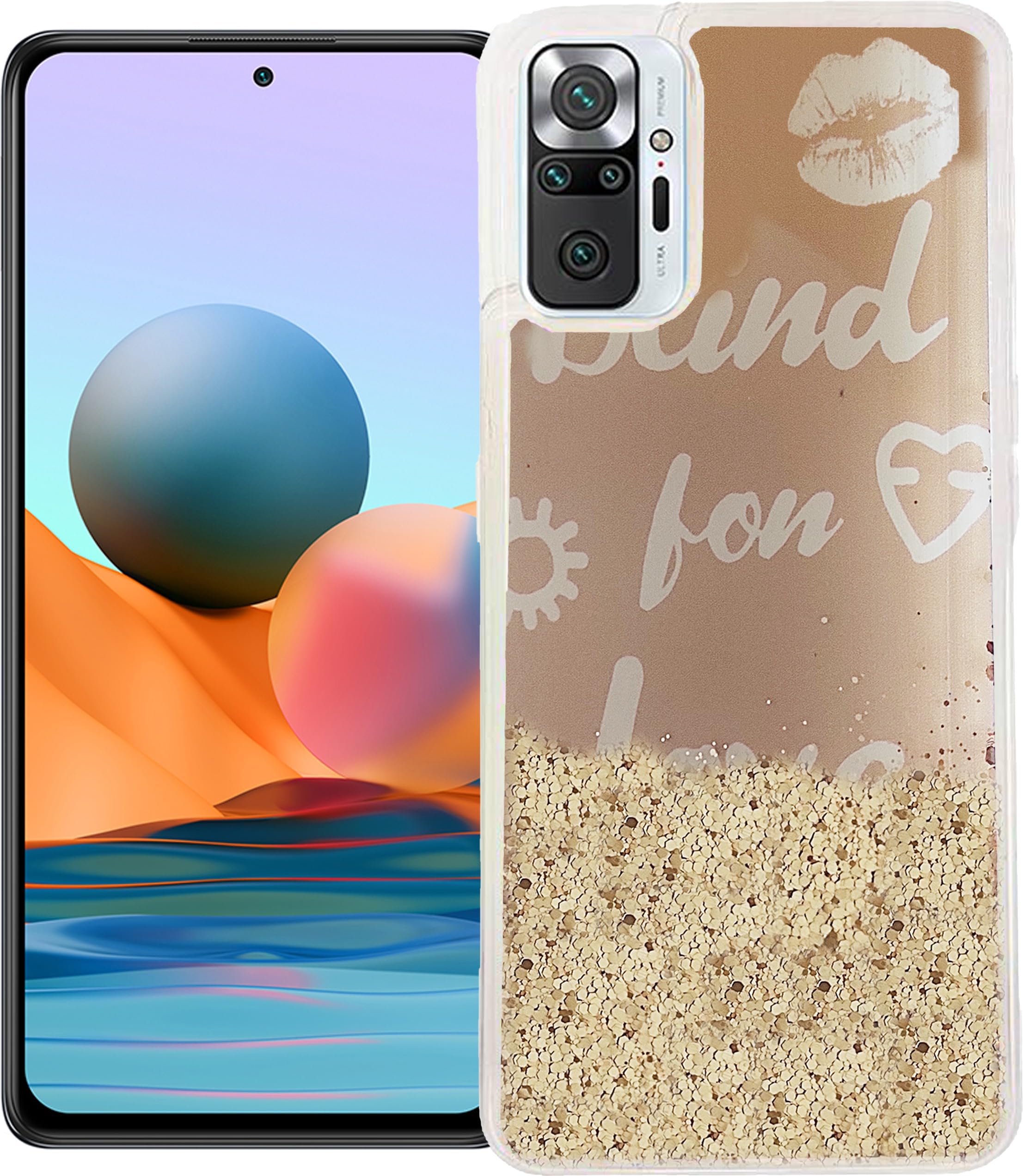 GBAKS Back Cover for REDMI Note 10PRO(Fully Glitter and Liquid with Printed Love in The Middle)