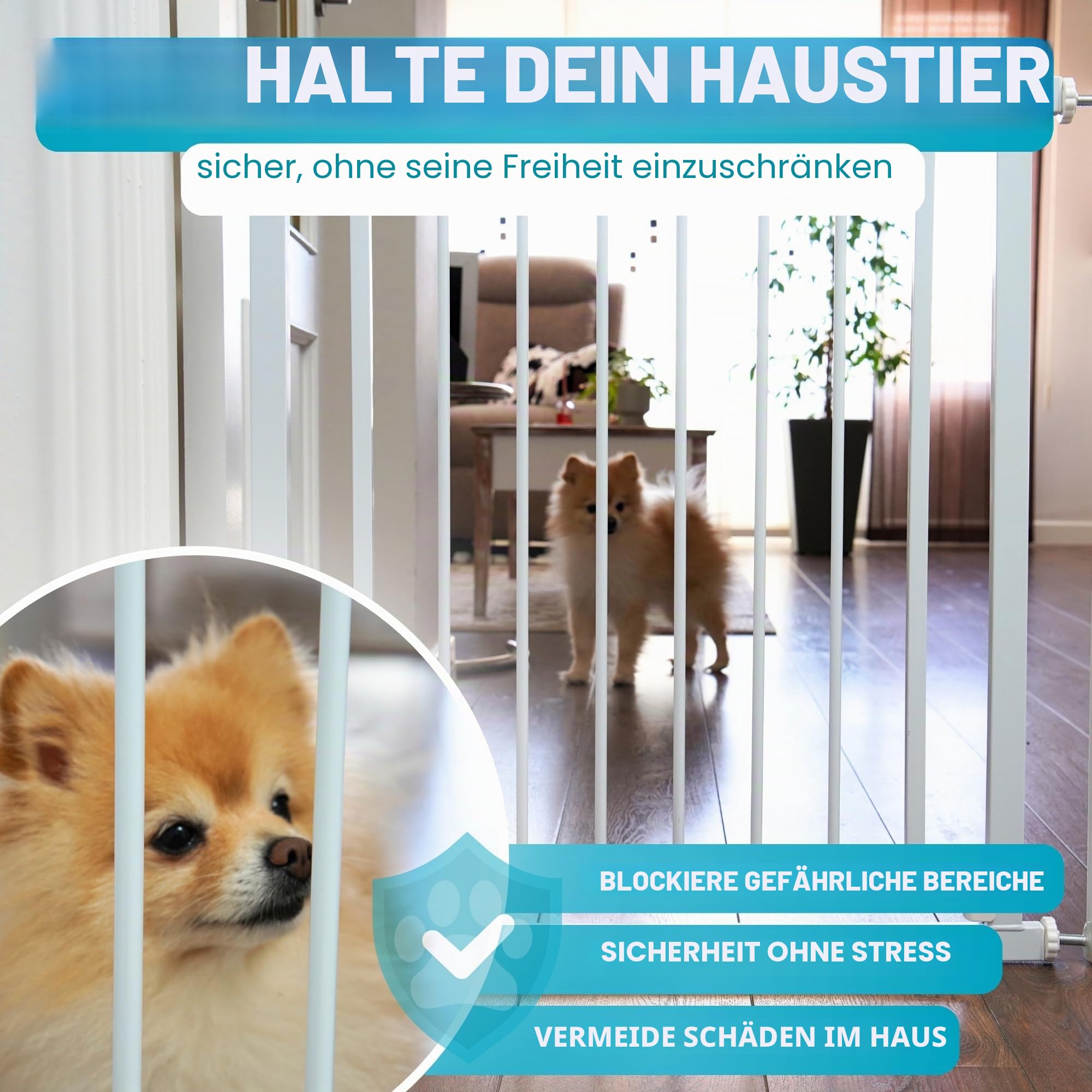 ALMAR Baby Sicherheitsgitter, 67-74 cm, Weiß, einfache Montage, ohne Schrauben für Türen, Flure oder Treppen, weißer Zaun mit automatischem Verriegelungssystem