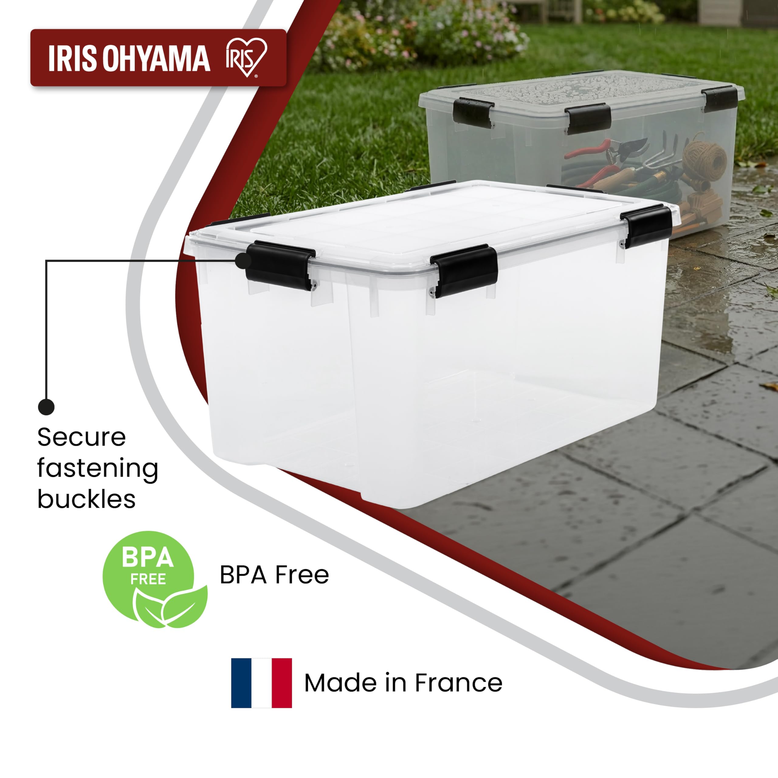 Iris Ohyama Luftdichte Kunststoff-Aufbewahrungsboxen mit Deckel, 45L, 4er-Set, Transparent, Hermetischer wasserdichter Verschluss, Robuste Schnappverschlüsse, Stapelbar, Staubschutz, BPA-frei, WSB-45
