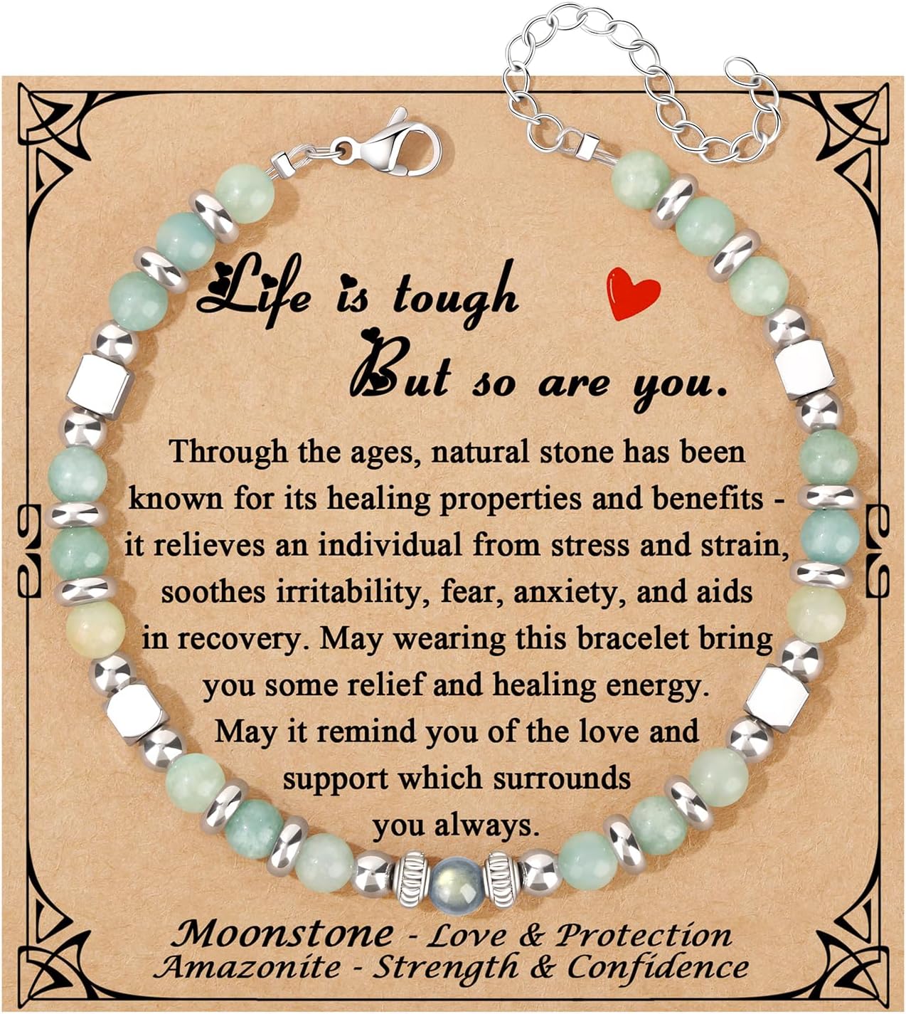 JoycuFF 𝗚𝗶𝗳𝘁𝘀 𝗳𝗼𝗿 𝗪𝗼𝗺𝗲𝗻 𝗠𝗼𝗼𝗻𝘀𝘁𝗼𝗻𝗲 𝗕𝗿𝗮𝗰𝗲𝗹𝗲𝘁 Amazonite Colorful Imperial Jasper Stainless Steel Beads Bracelets, Valentines Mothers Day Birthday Christmas Graduation Gifts