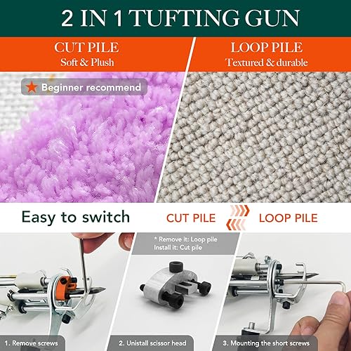 Miniatura 3 de Pistola de tufting, kit de iniciación de alfombra de pelo de pelo 2 en 1, kit de iniciación de alfombra, pistola eléctrica para acolchonar, máquina