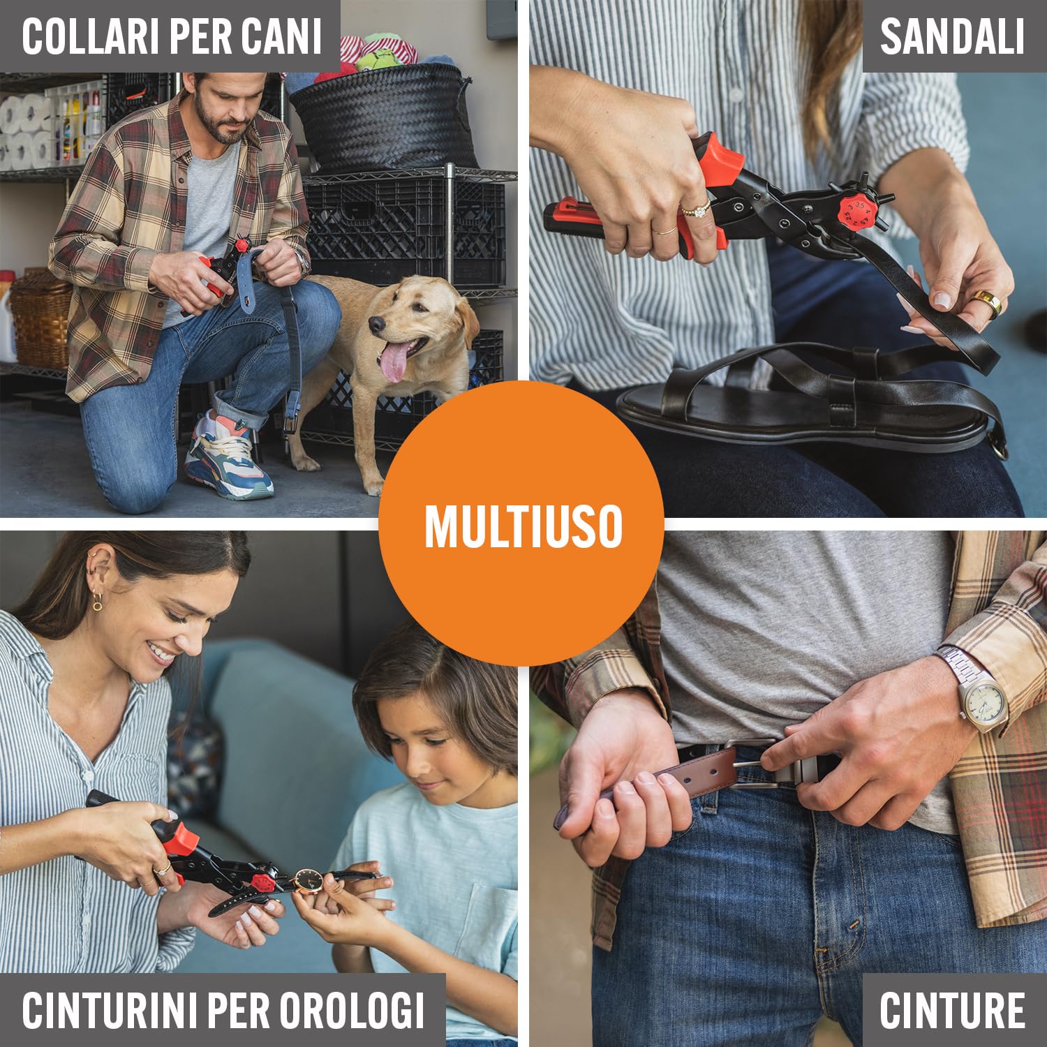 Pinza Fustellatric per Buchi Cintura, Progetti DIY Casa o Artigianali. Punzoni per Cuoio, Super Robusta Testina Rotante, Punzonatrice Fori Varie Misure