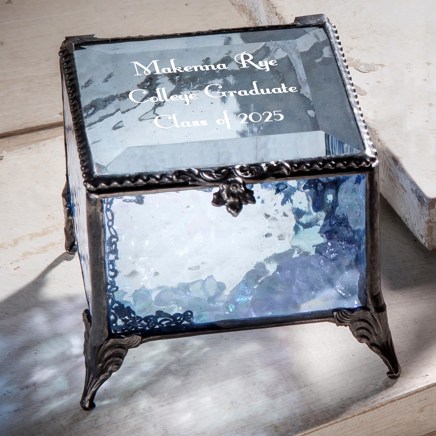 Personalized Graduation Gift For Her Glass Jewelry Box High School Graduate Or College Grad Class Of 2026 J Devlin Box 837 EB217-3 (Blue)