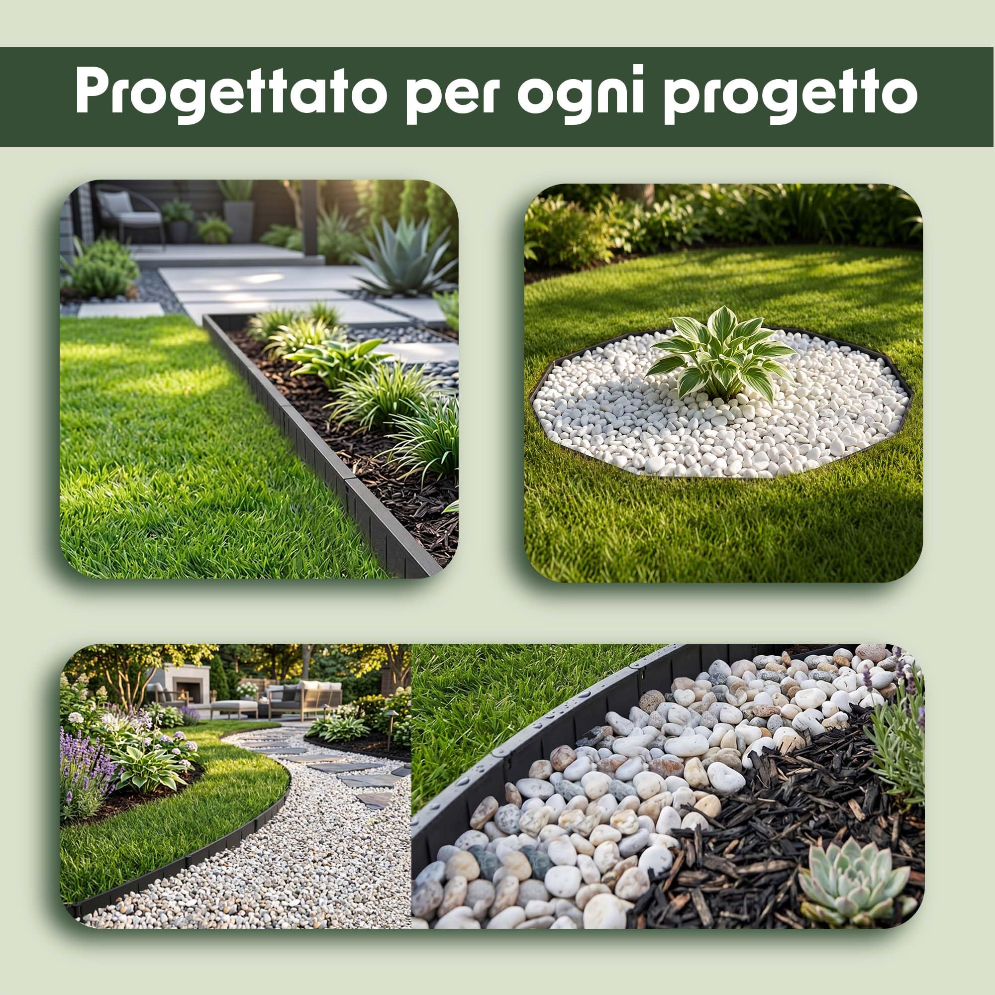 GARDENIX Bordo per prato, facile da installare, antracite, plastica, 5,15 m, bordatura per aiuole senza scavo, in plastica riciclata, flessibile e durevole, prodotto nell'Unione Europea