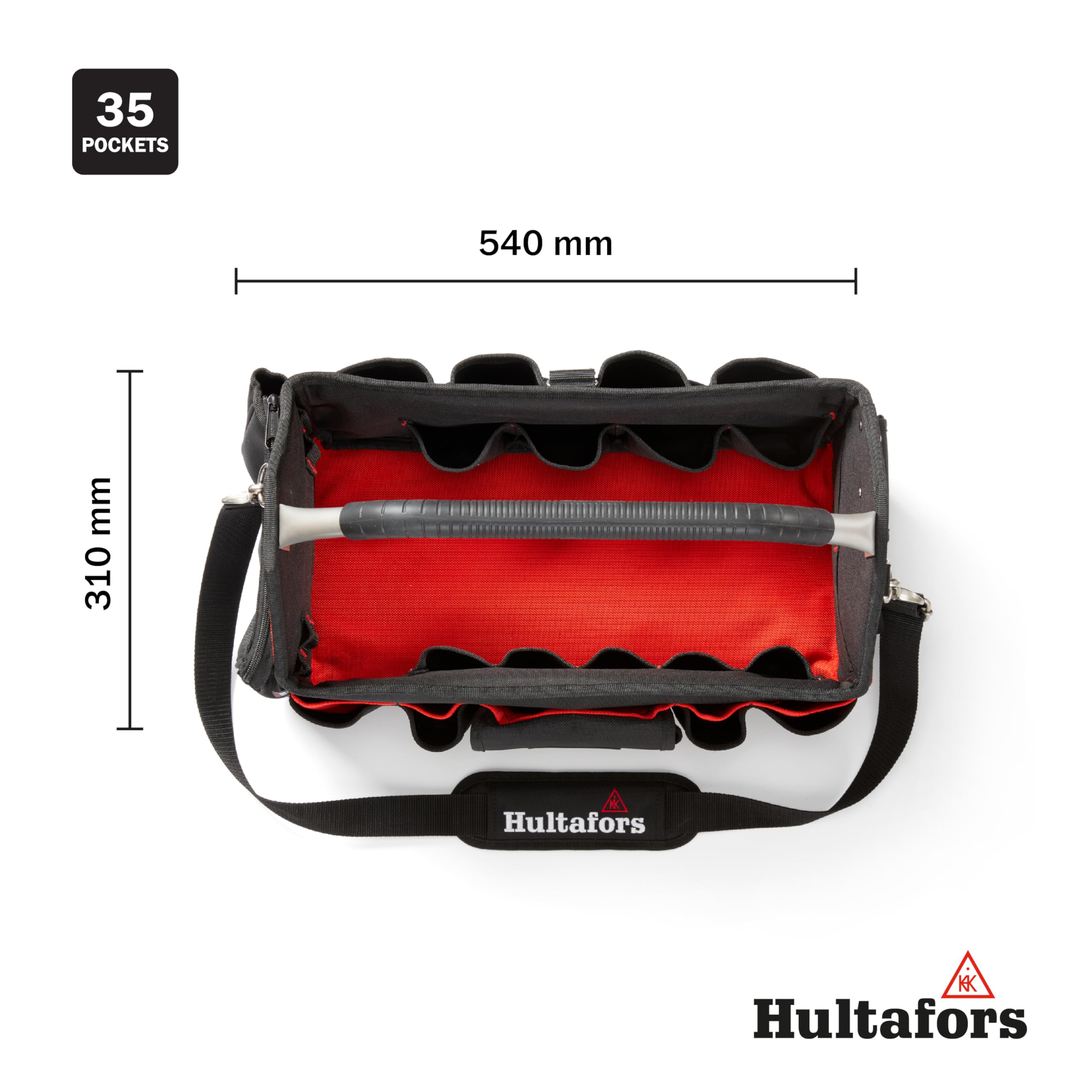 Hultafors 590140 Porte-outils ouvert avec 35 compartiments avec bandoulière réglable pour ranger et transporter des outils