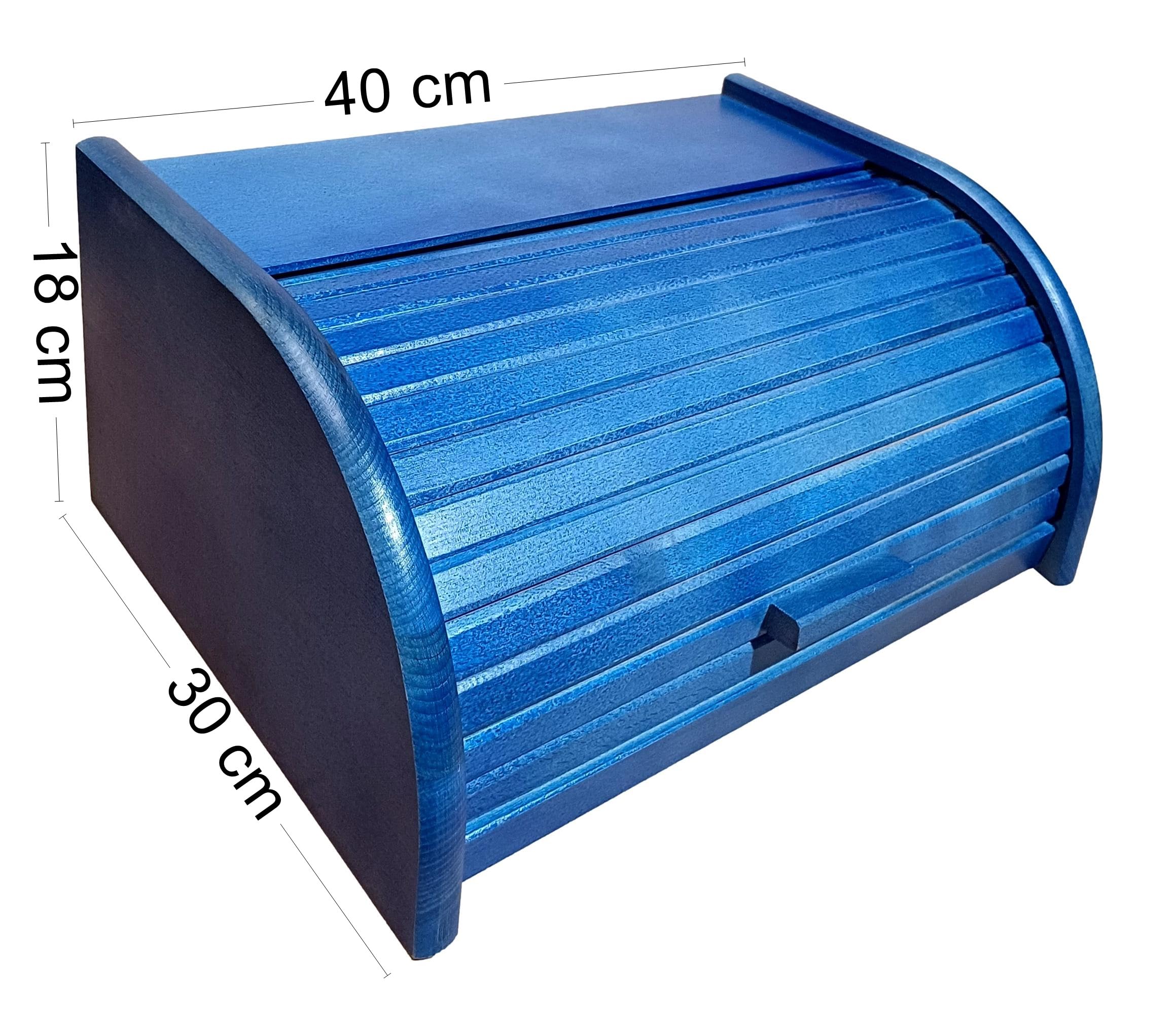 Boîte à pain en bois - Avec couvercle coulissant, Bois dense, bleu, Taille L