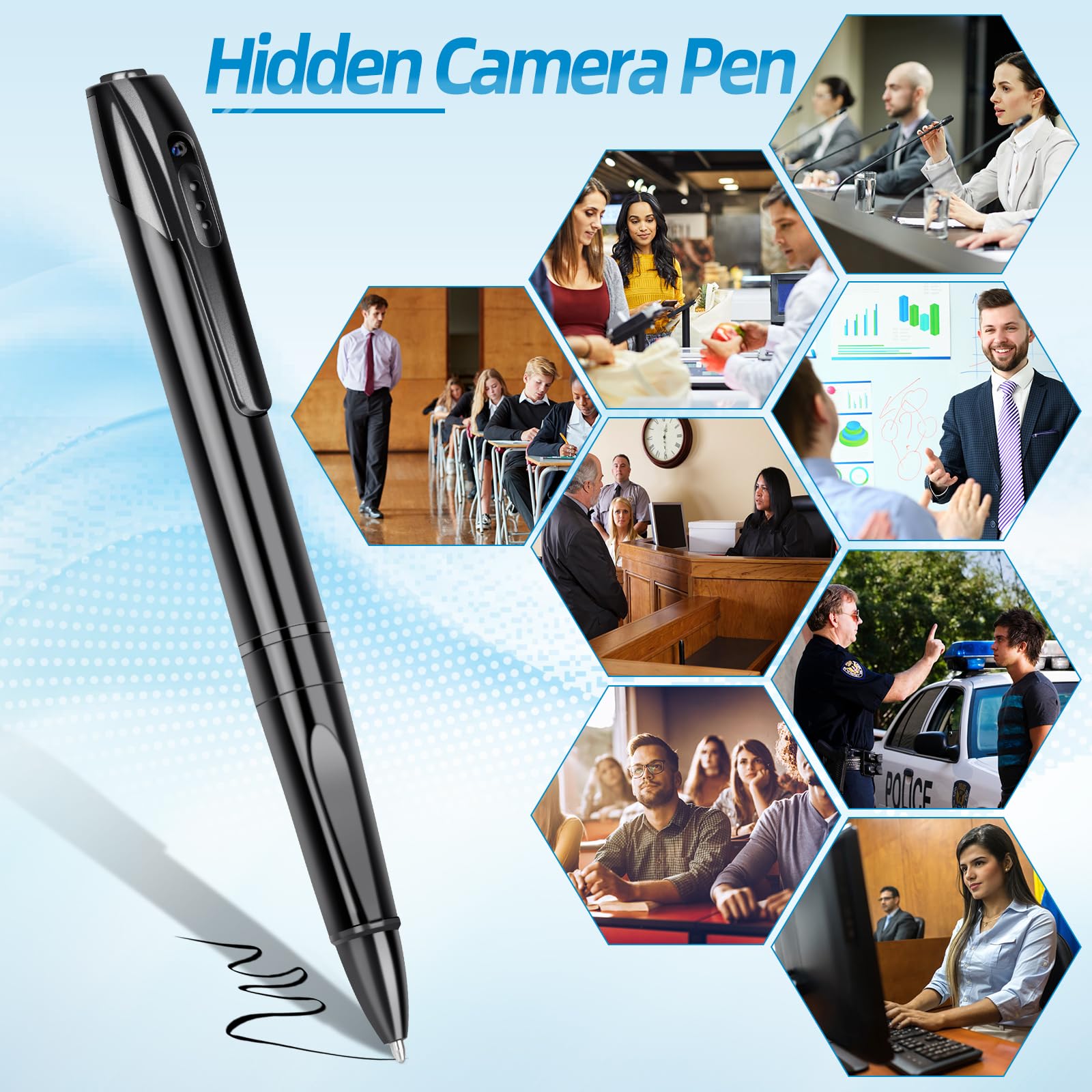 Mini caméra multifonction HD 1080p avec carte de 64 Go, longue durée de vie, transfert de données USB, 5 recharges incluses
