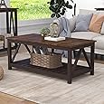 GOOBED Farmhouse Sqare Coffee Tables for Living Room with Storage, Grey Wash Coffee Table 2 Tier Spaciou Storage Shelf, Modern Center Table Small Coffee Tables, Grey Wash