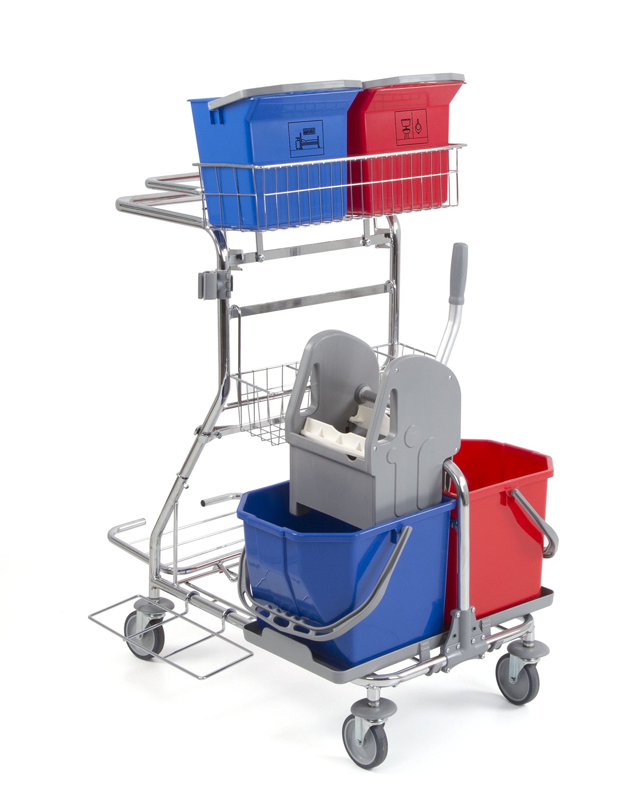 00007112 Modular 112 Carrello per la Pulizia con Due Secchi da 15 litri e Strizzatore Tec, Due Secchi da 6 litri, Portasacco da 120 litri, Cestino Portabottiglie