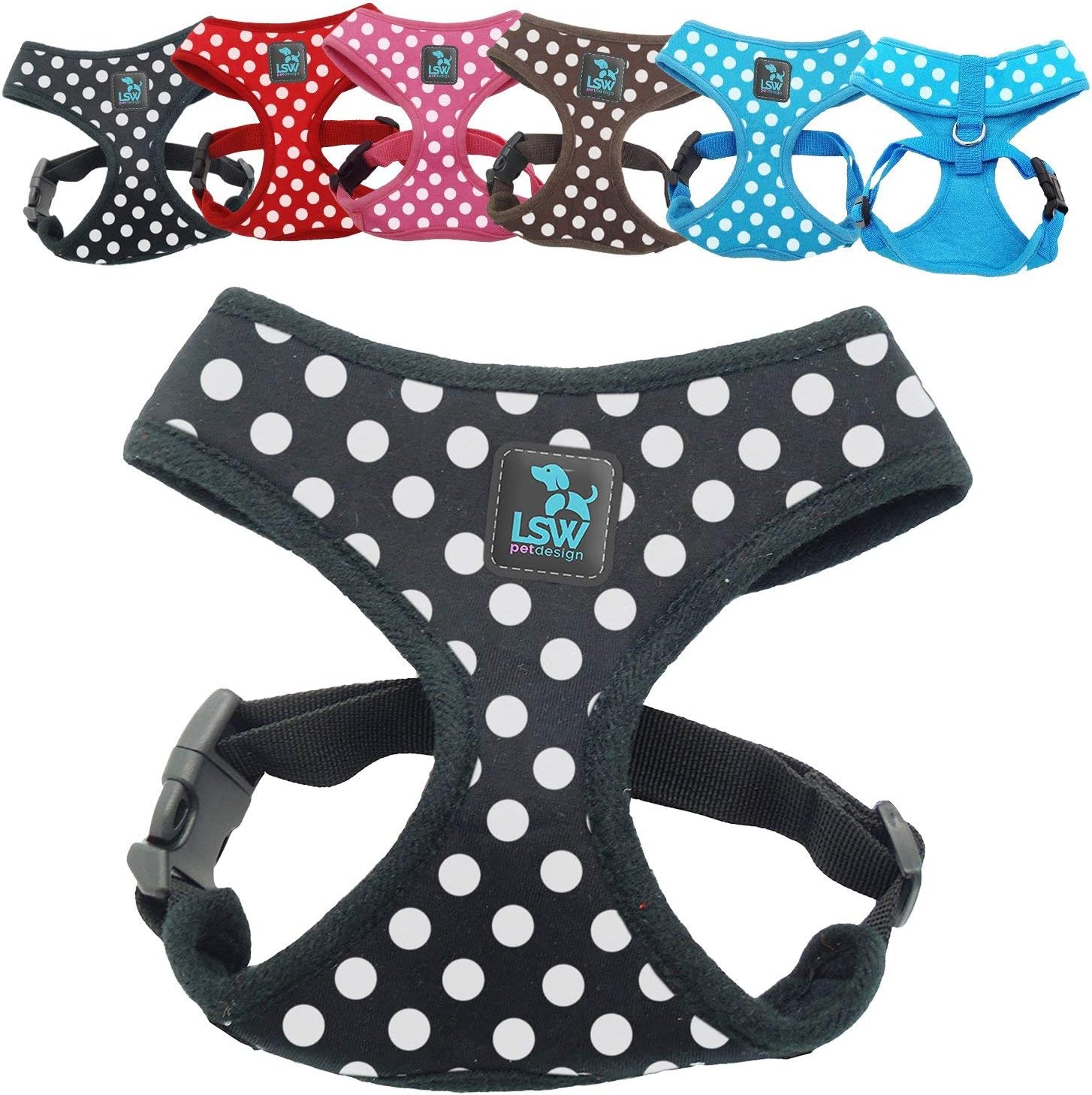 LSW Pet DesignNo Pull Small Dog Pet Harness Breathable Dotty Cotton Design and Sizes Black Large