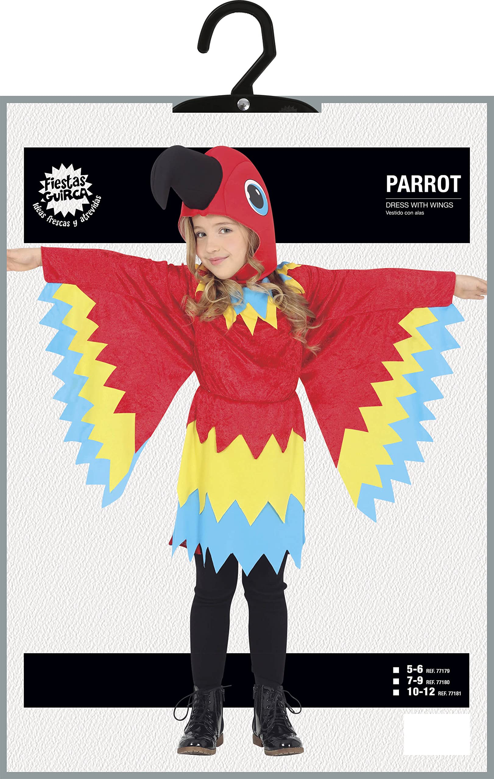 FIESTAS GUIRCA | Disfraz de Loro Infantil - Vestido, Capucha y Alas - Disfraces de Animales para Halloween, Carnaval y Fiestas - Ideal para Niños y Niñas - Multicolor