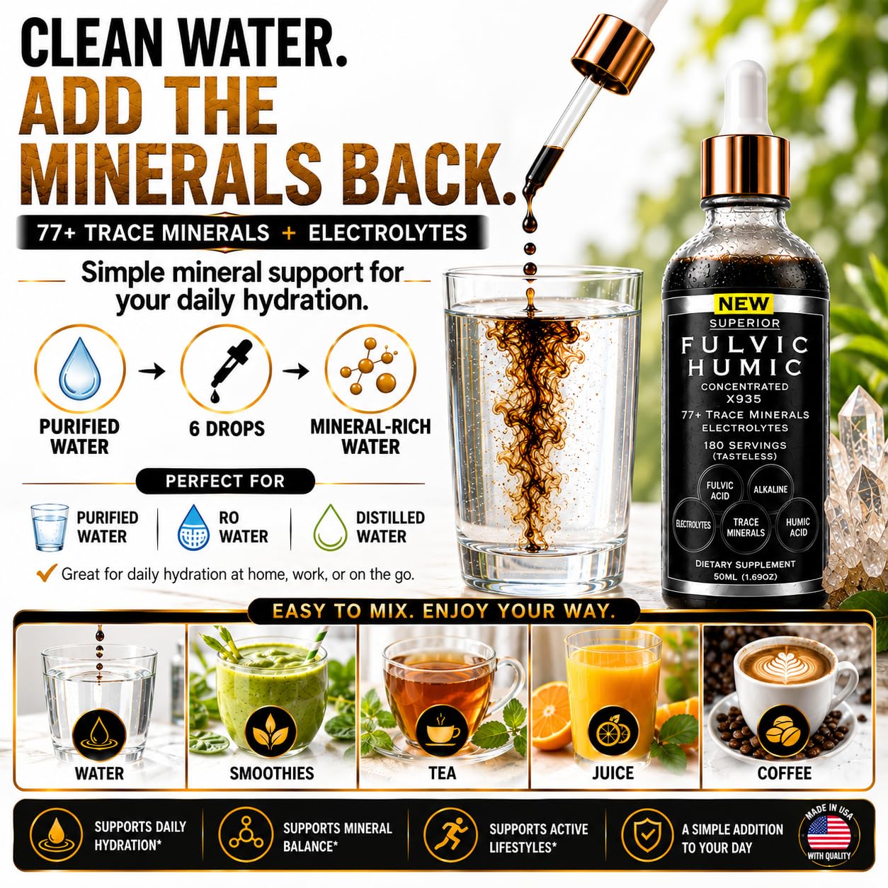 Fulvic Humic Mineral Blend Drops – 77+ Trace Minerals & Electrolytes — Amazon image 5