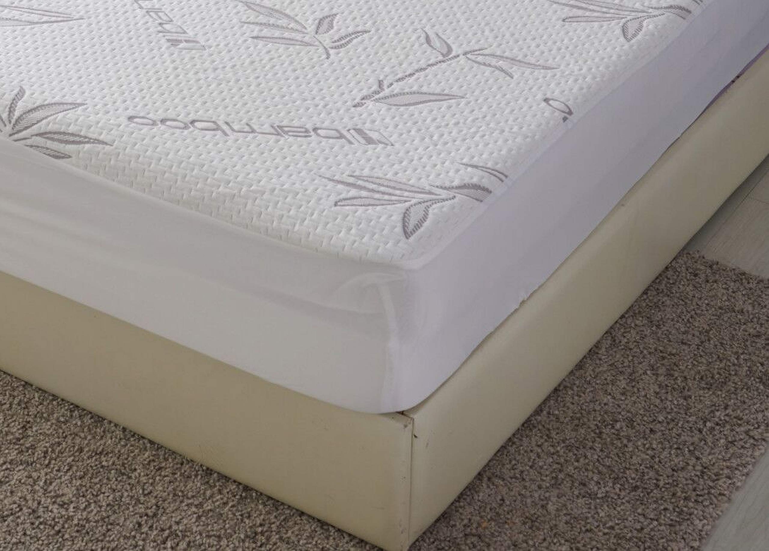 Elegant Comfort Premium Bamboo 100% wodoodporny ochraniacz - bezniklowy dopasowany pokrowiec na materac, hipoalergiczna oddychająca technologia Cool Flow, 40 cm głęboka kieszeń, pełna, szara