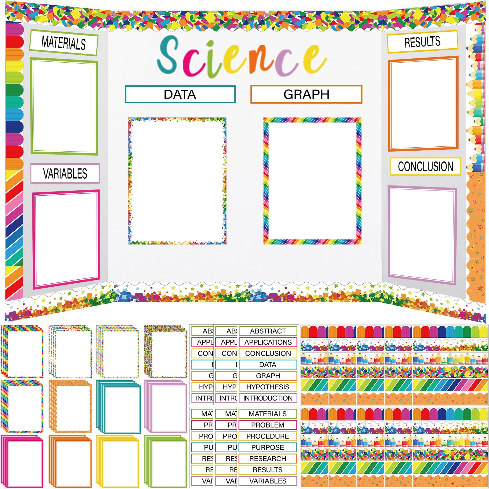 Dispowreath 114 Pcs Science Fair Board Supplies Includes Self Adhesive Fair Project Titles Subtitles Science Presentation Bulletin Border Letter