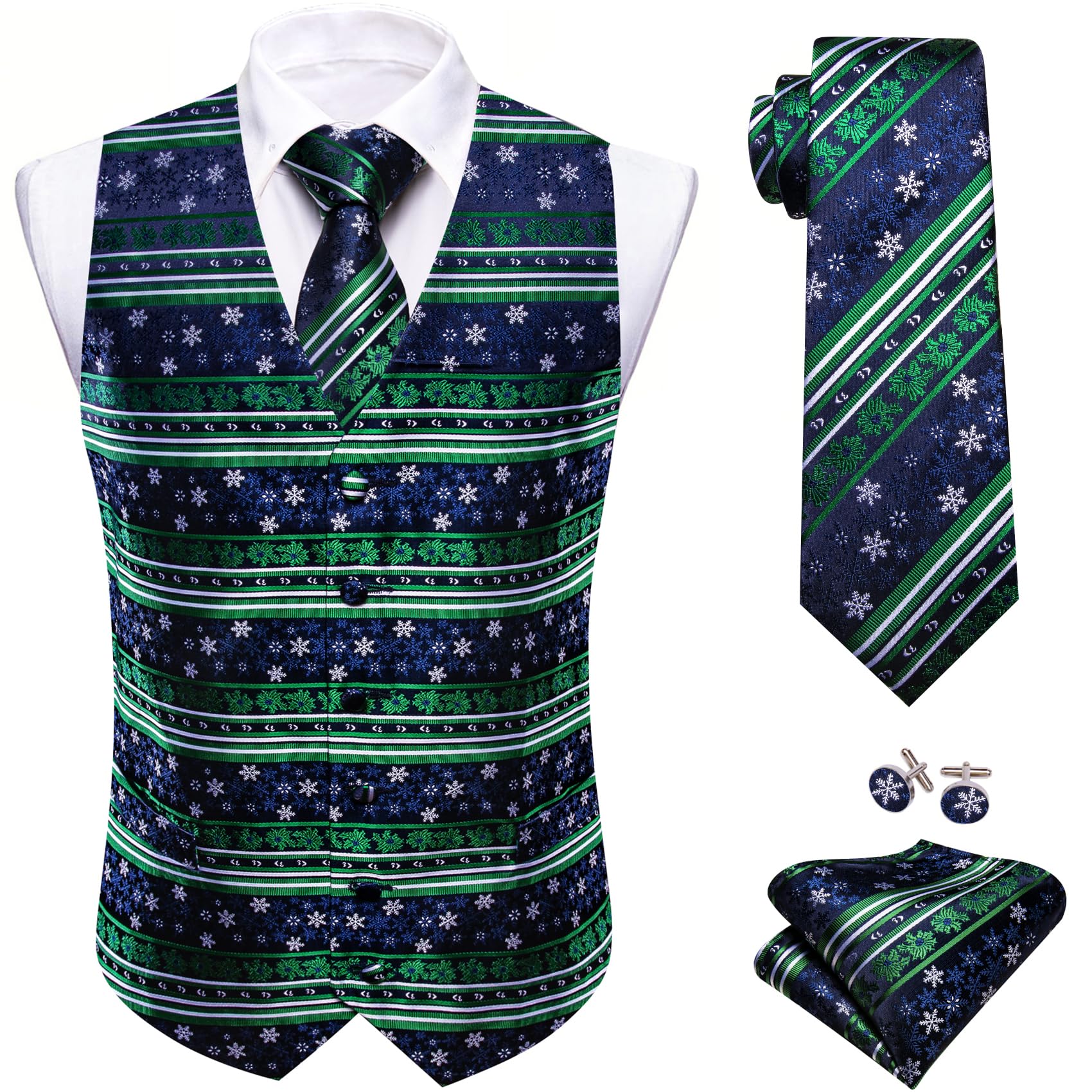 Barry.Wang Mens Red/Green Christmas Suit Vest Holiday Xmas Waistcoat Tie Set Party Tuxedo