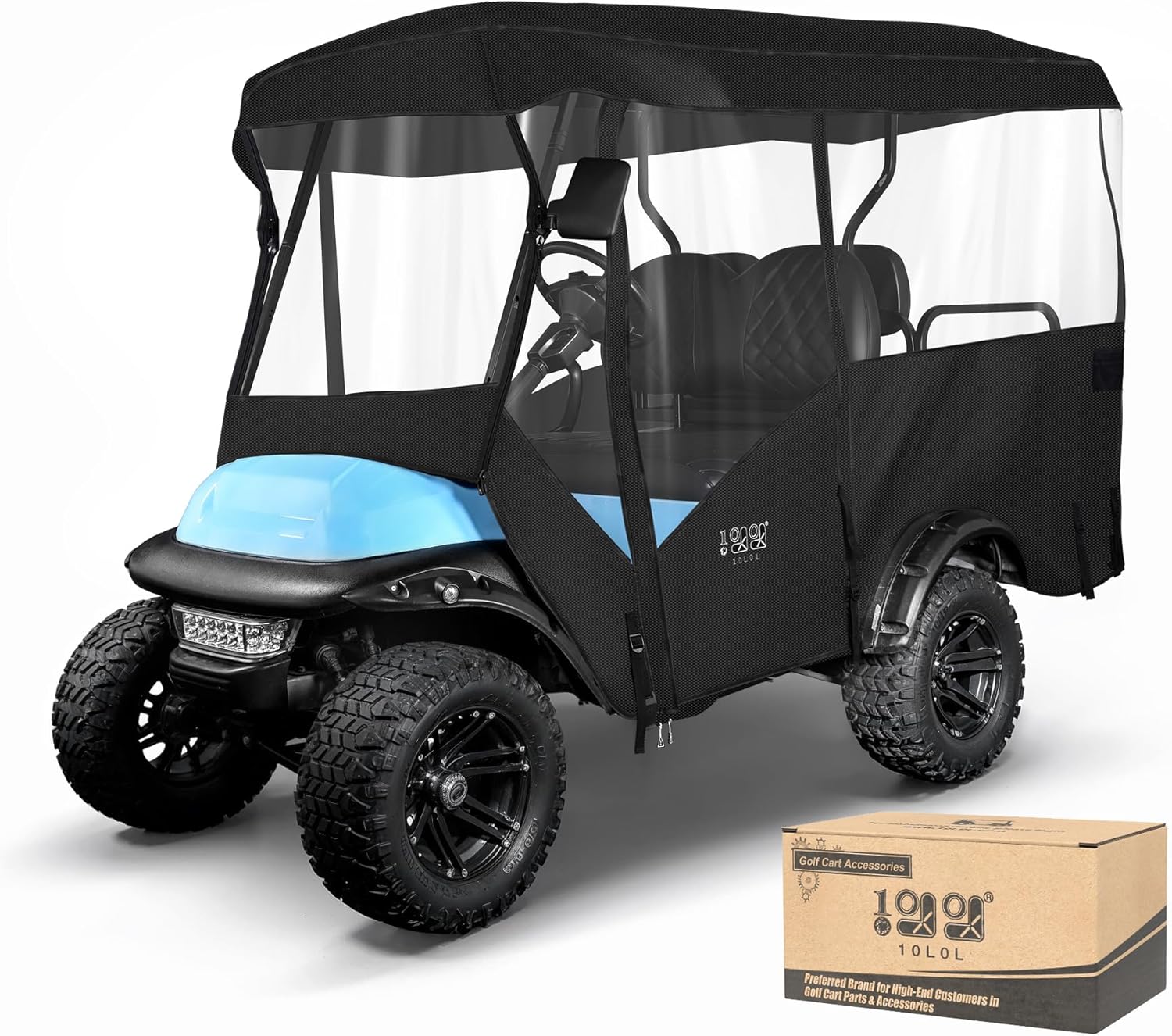 10L0L Golf Cart Enclosures 4 Passenger Extended Roof - Universal Golf Cart Rain Cover for Yamaha EZGO TXT RXV Club Car Precedent DS 94\" Roof - 600D Waterproof Heavy Duty Zipper INCOMPLETE