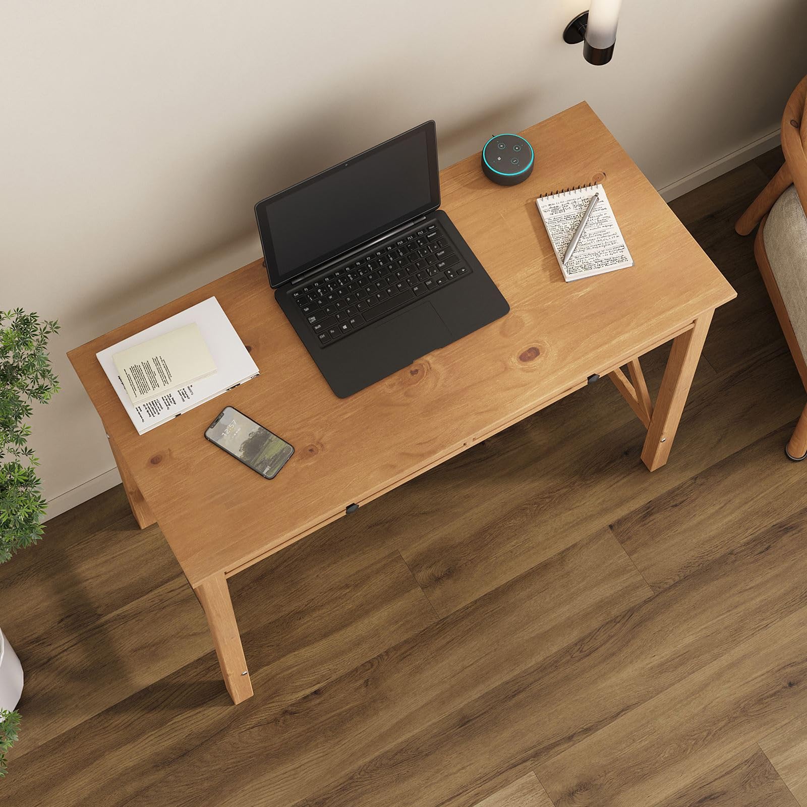 IDIMEX Bureau en Bois Adrian L 110 cm avec Deux tiroirs en Bois Massif Coloris chêne avec Rangement élégant et Pratique, poignées Noires idéal pour télétravail et Petits espaces