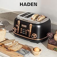 Vista 6 de HADEN Heritage 4-Slice Toaster with Extra Wide Slots, 1500-Watt, Black & Copper - Retro Stainless Steel Design with Self-Centering Function