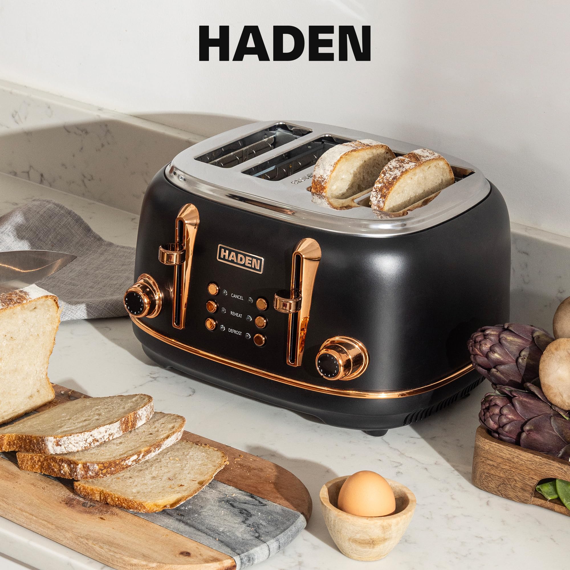 LONGDEEM Grille-pain 4 tranches en acier inoxydable pour bagels, pain, gaufres et muffins, fente extra large de 3,8 cm, levier à élévation haute, bleu moderne, 6 réglages de brunissement, adapté à la