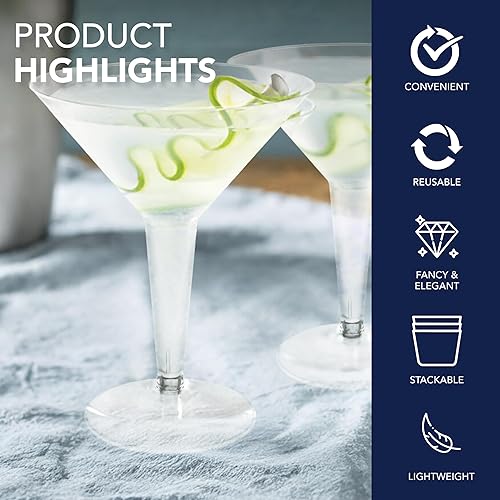 Miniatura 4 de Party Essentials Vasos de Martini de plástico de dos piezas, 8 onzas, transparentes, 20 unidades